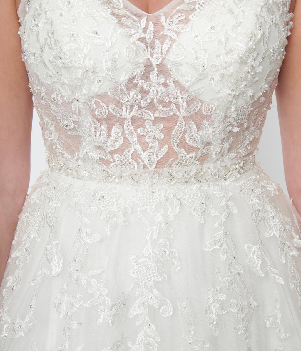  Ivory Floral Lace & Tulle Wedding Ball Gown