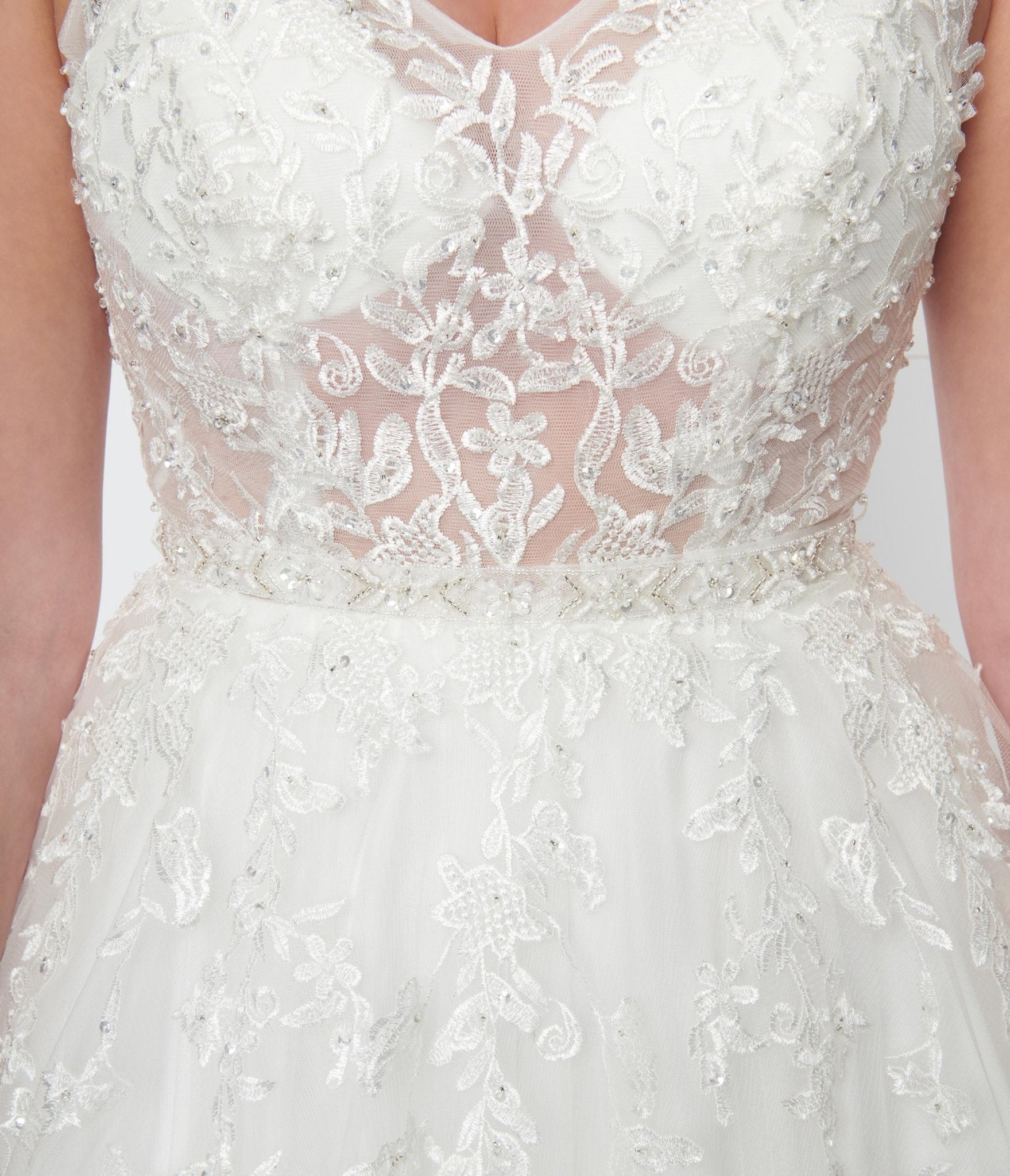  Ivory Floral Lace & Tulle Wedding Ball Gown