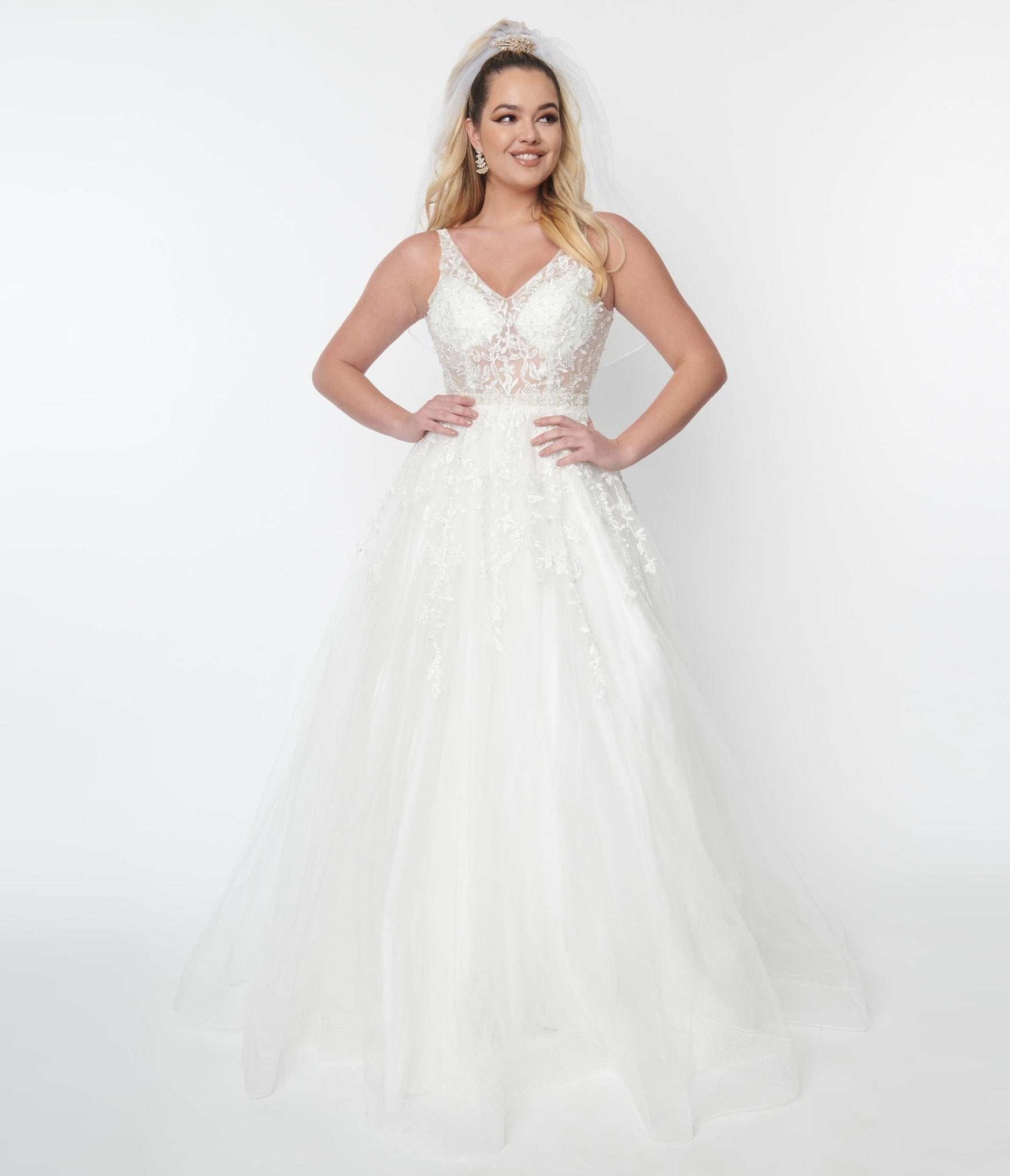  Ivory Floral Lace & Tulle Wedding Ball Gown