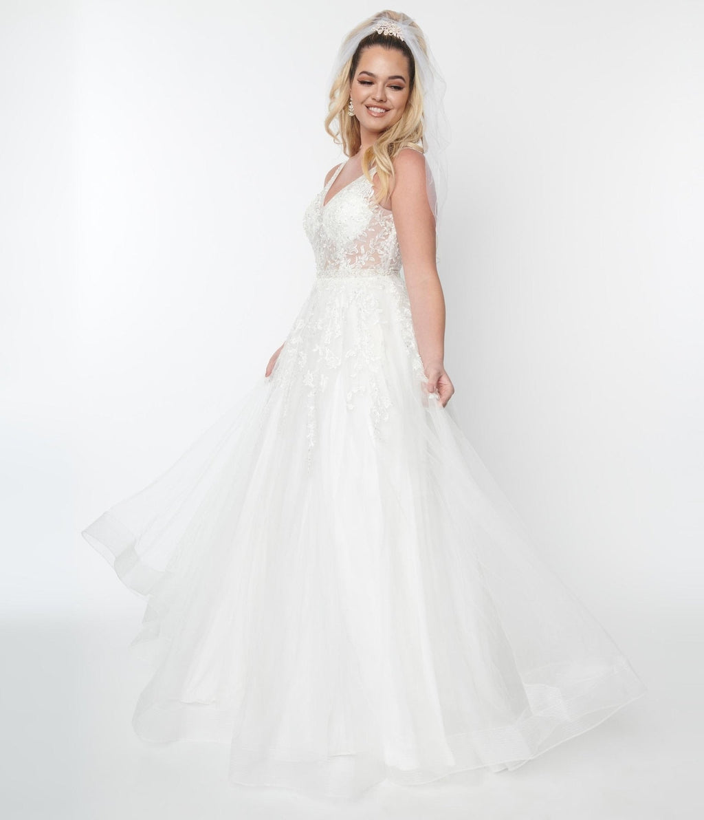  Ivory Floral Lace & Tulle Wedding Ball Gown