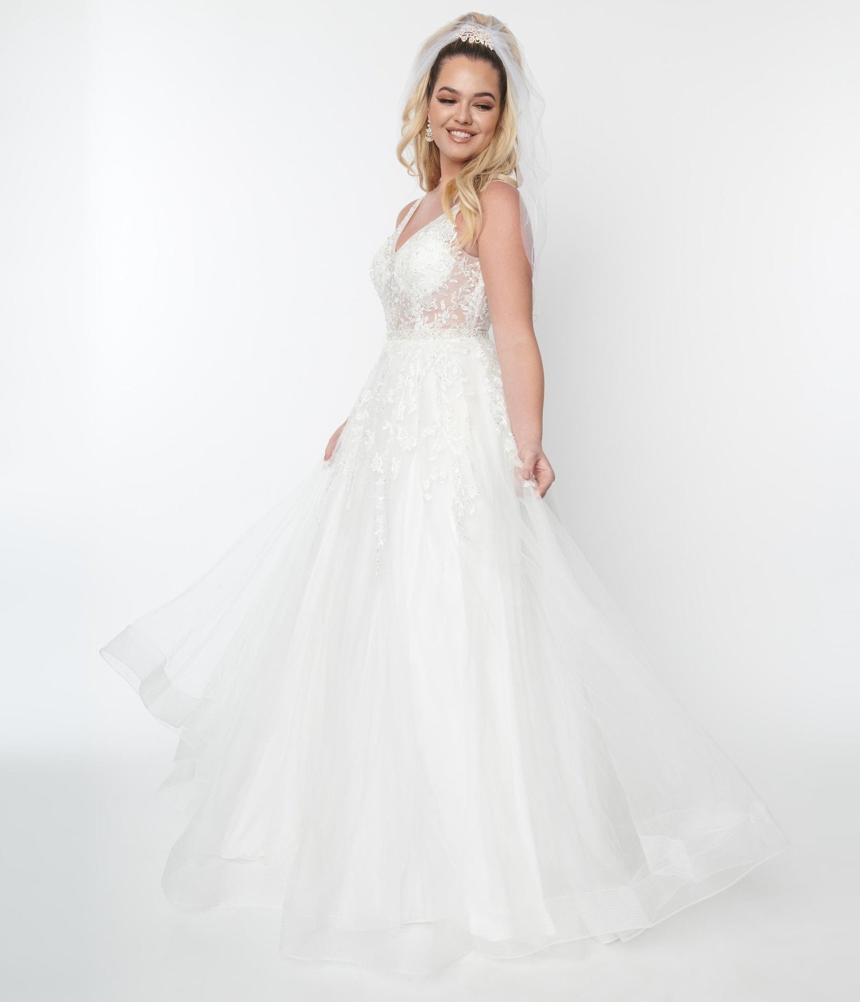  Ivory Floral Lace & Tulle Wedding Ball Gown