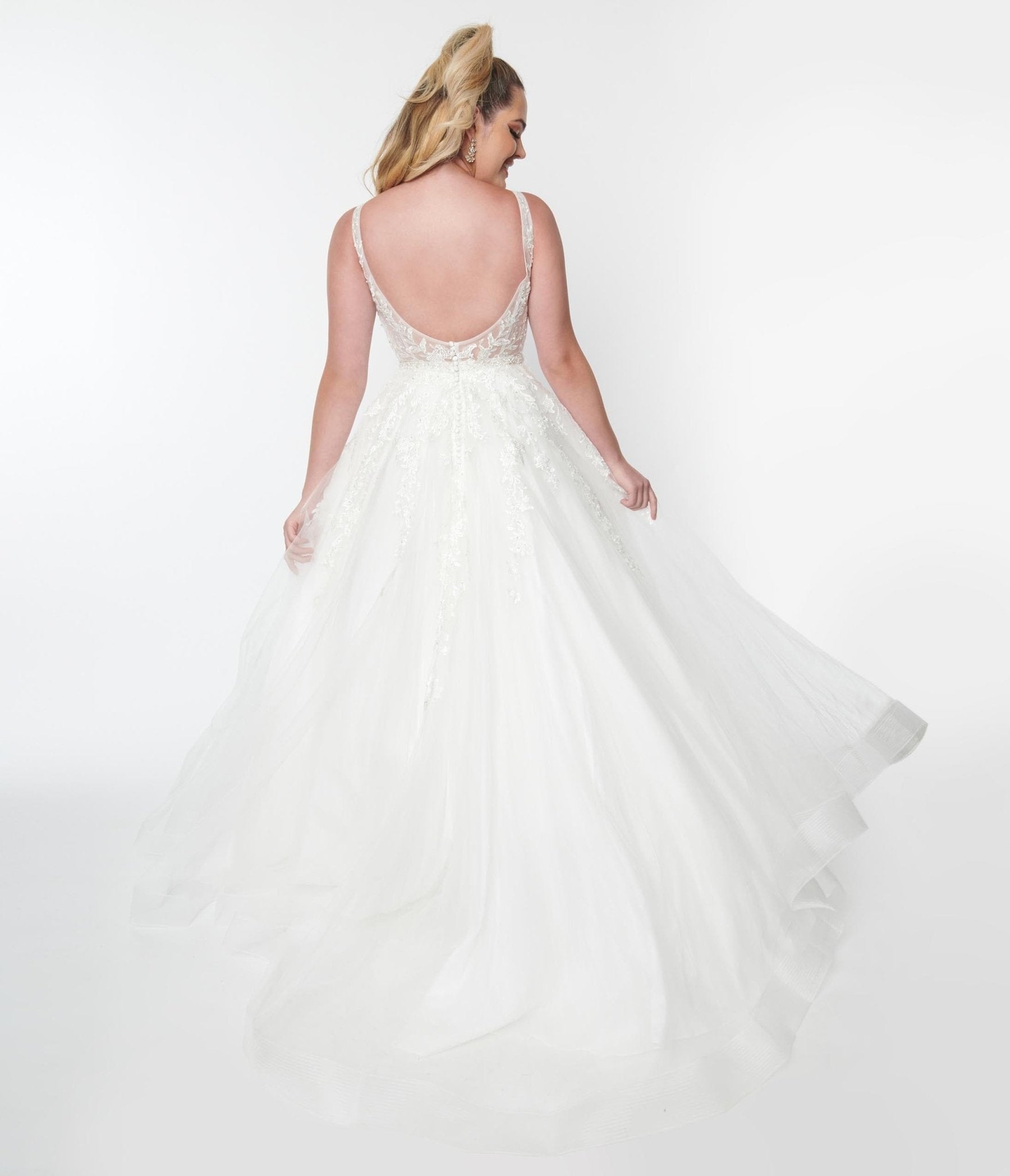  Ivory Floral Lace & Tulle Wedding Ball Gown