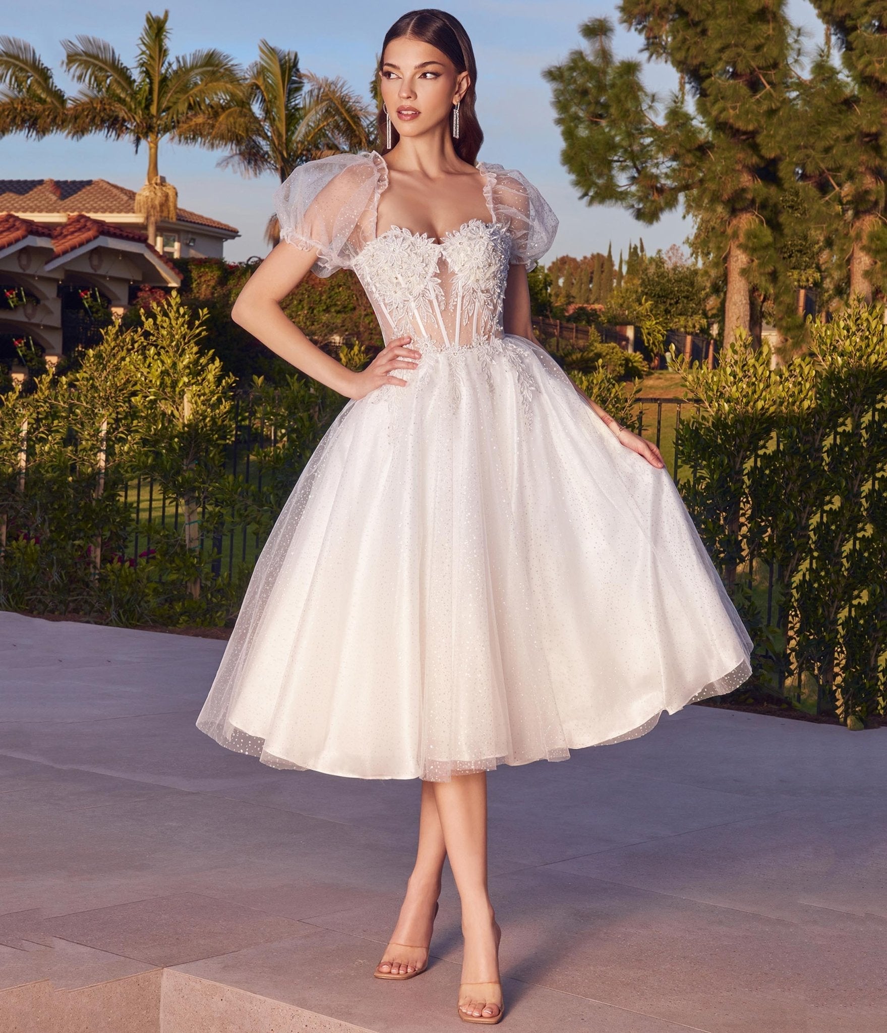  Cinderella Divine Ivory Glitter Floral Swing Bridesmaid Dress