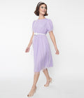  Lavender & White Pin Dot Mesh Overlay Midi Dress