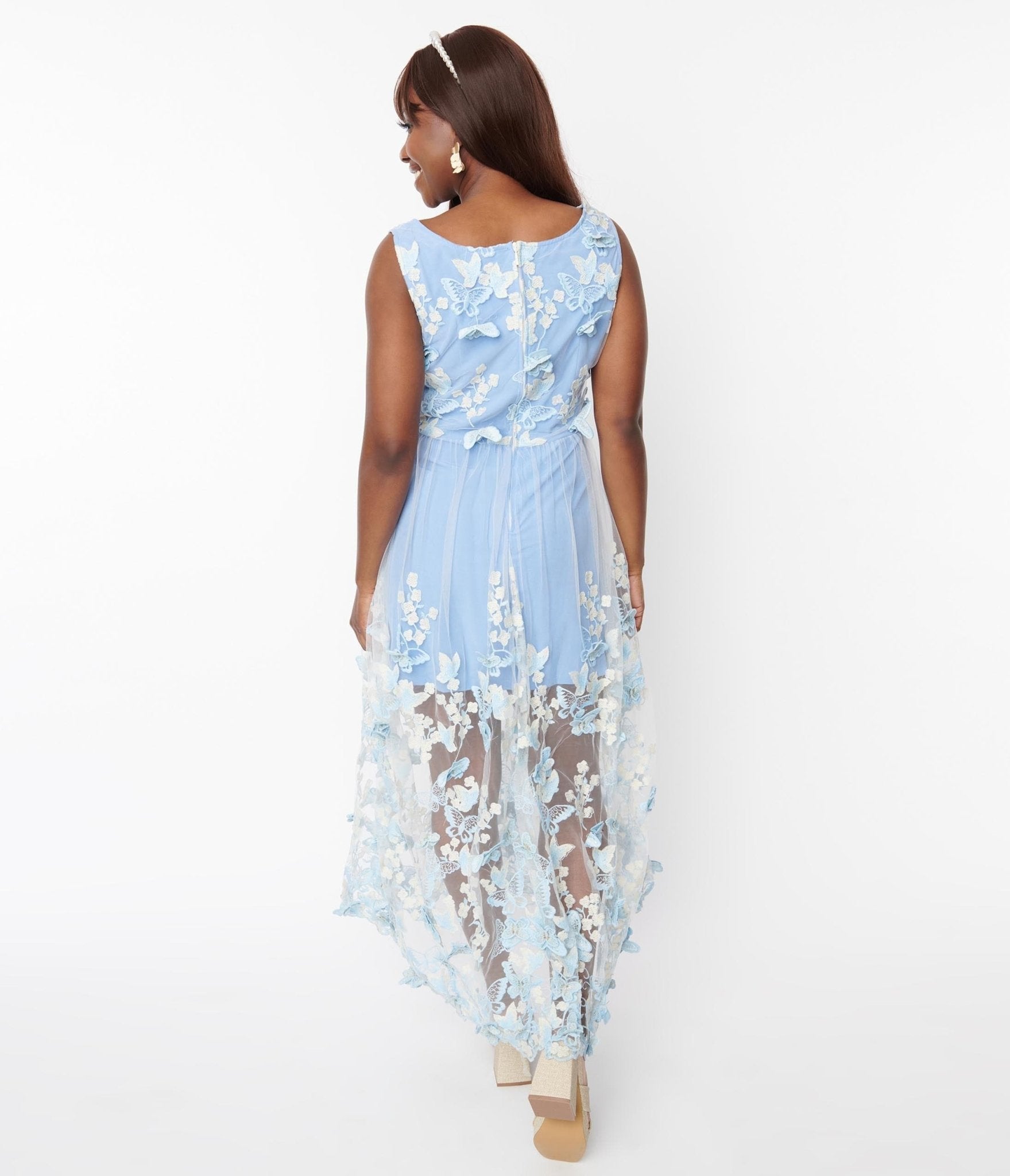  Light Blue Butterfly Overlay Maxi Dress