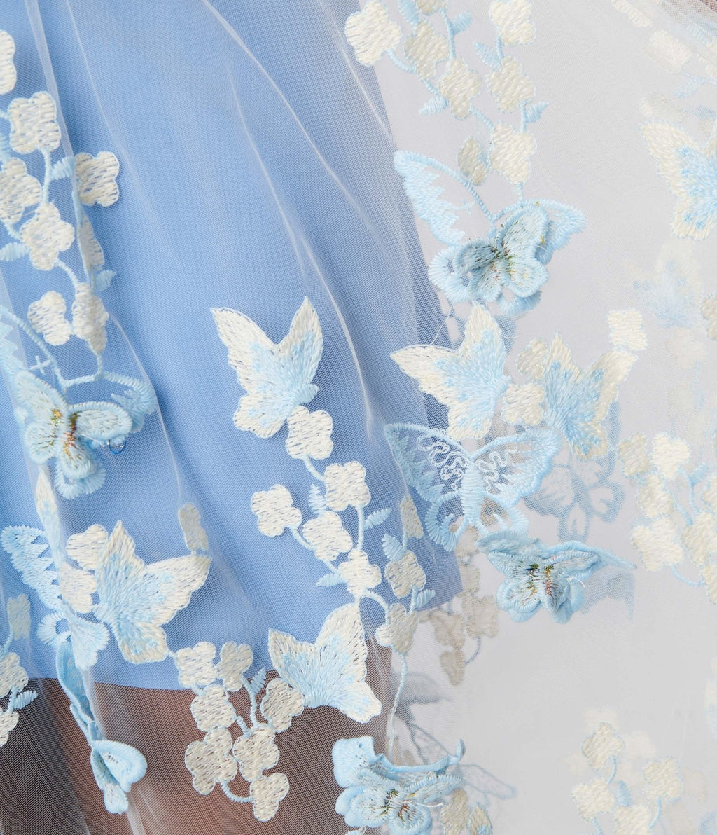  Light Blue Butterfly Overlay Maxi Dress