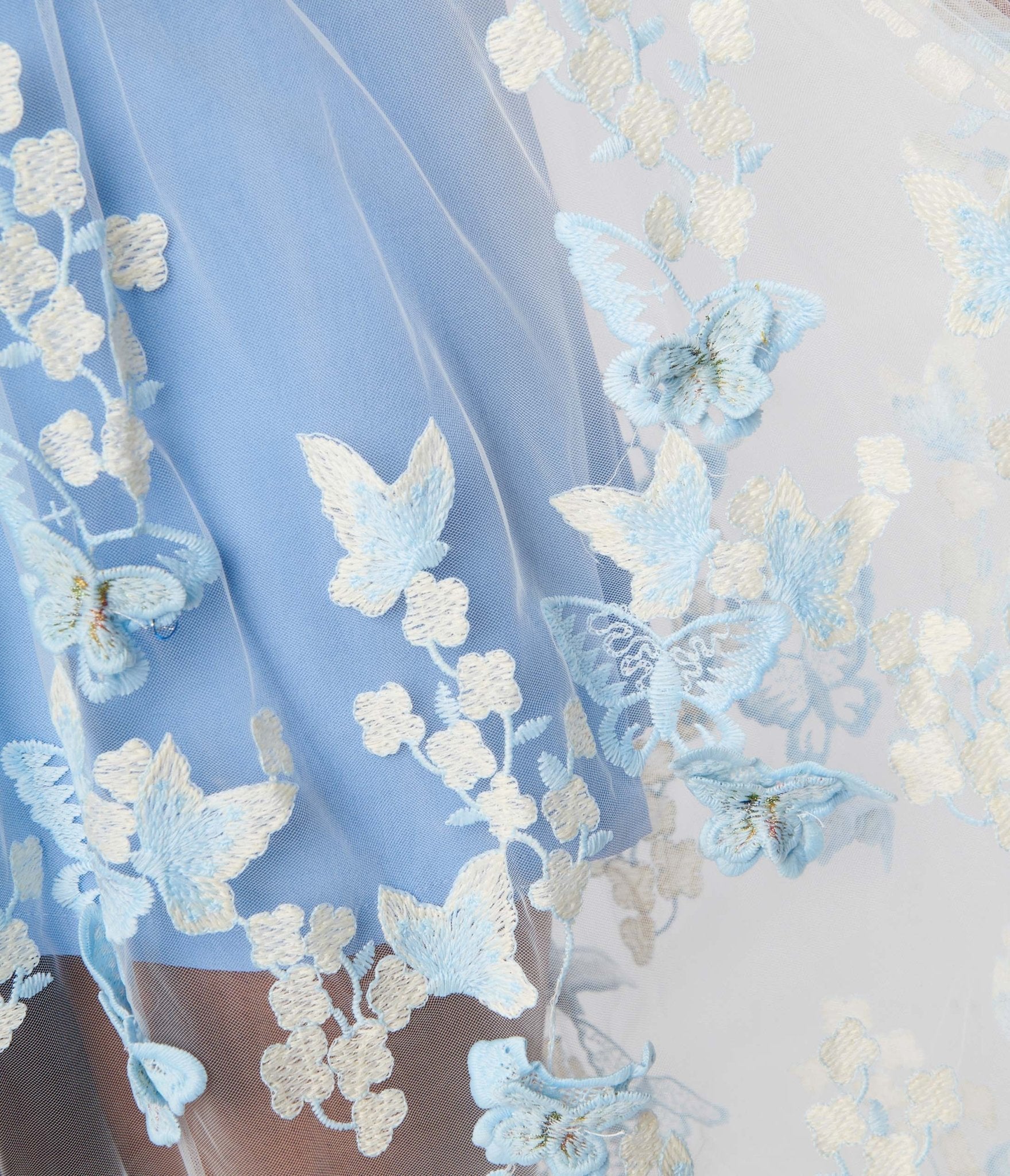  Light Blue Butterfly Overlay Maxi Dress