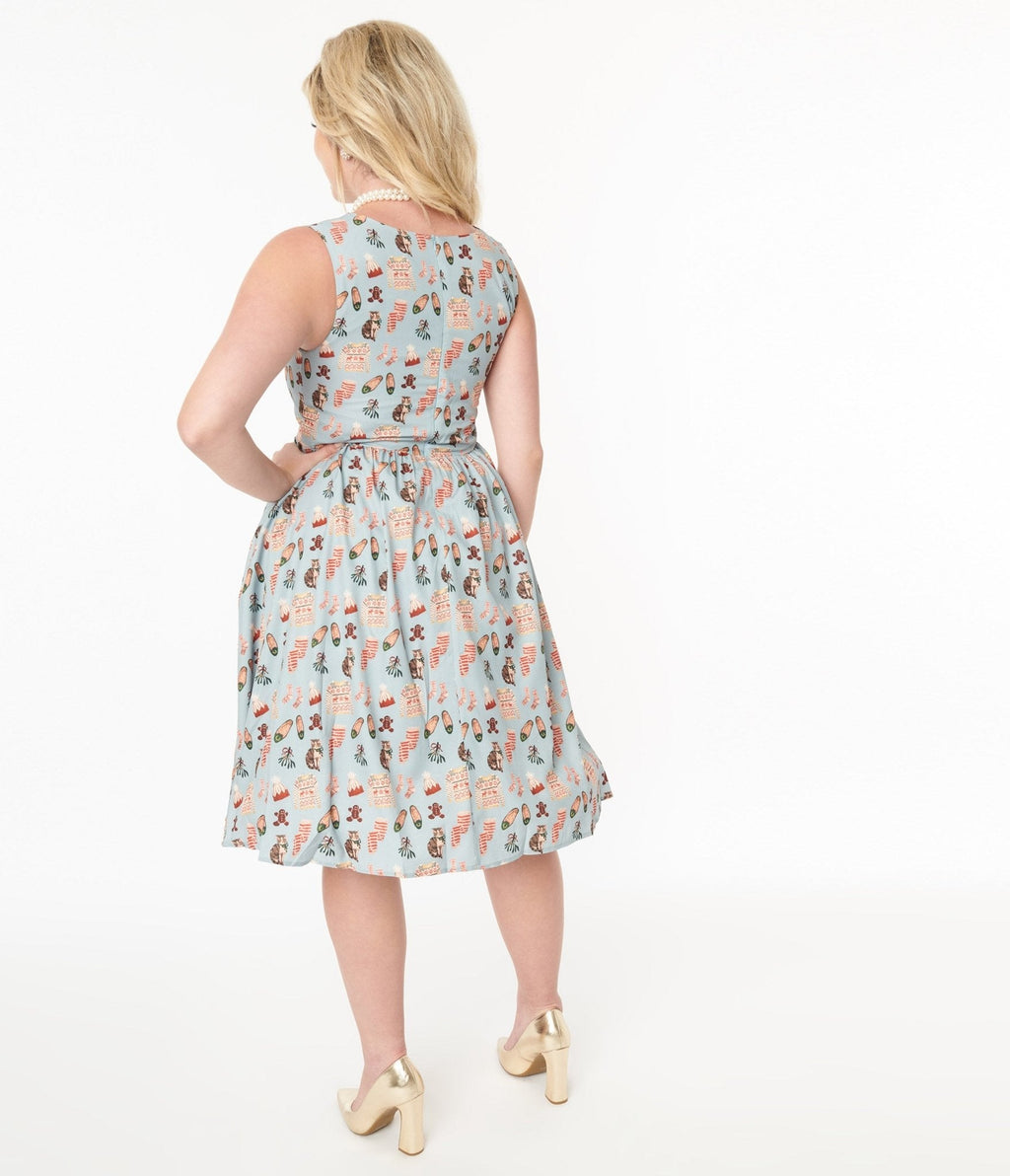  Light Blue Christmas Party Swing Dress