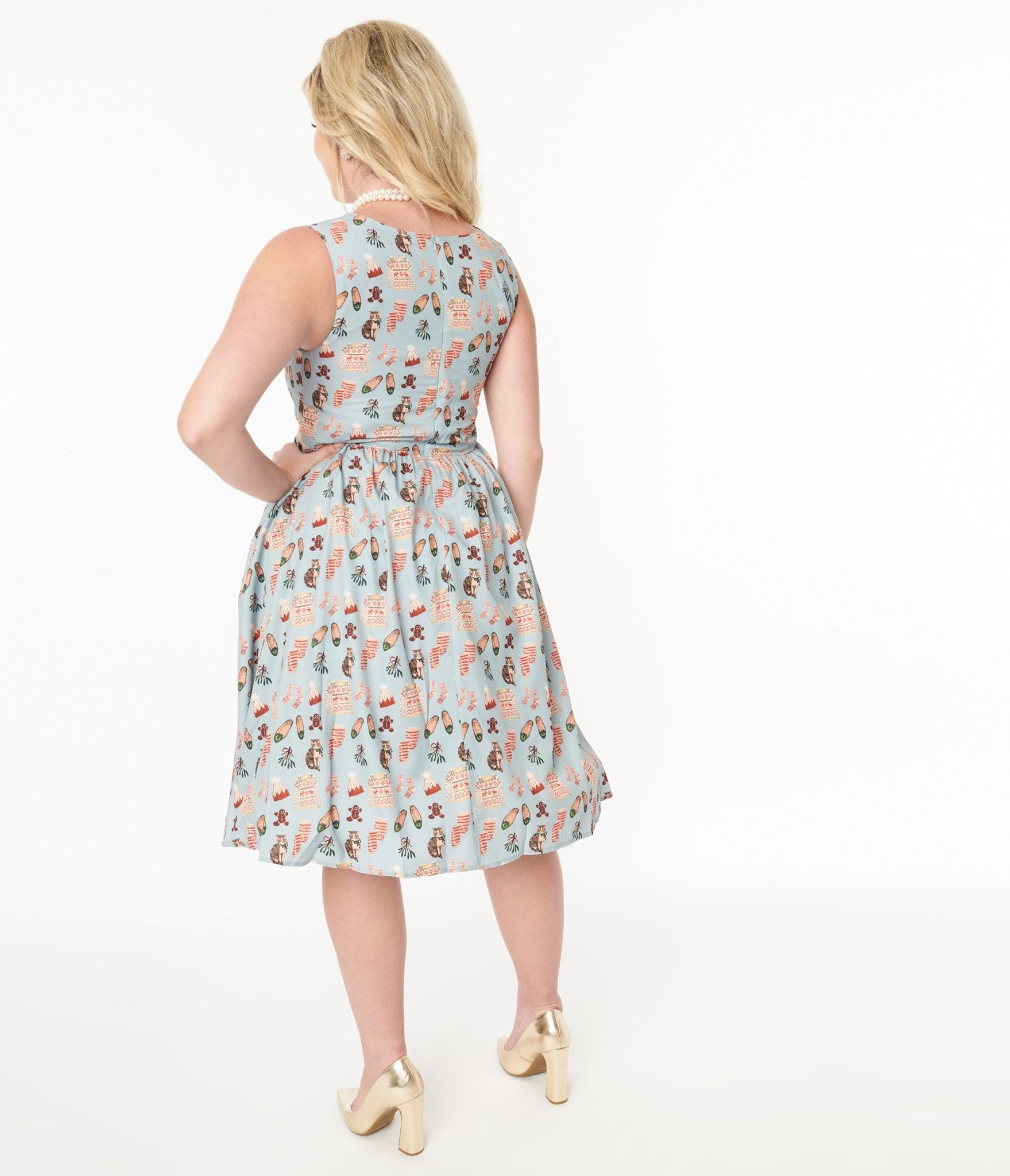  Light Blue Christmas Party Swing Dress