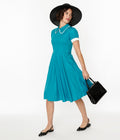  Light Blue Cotton Swing Dress