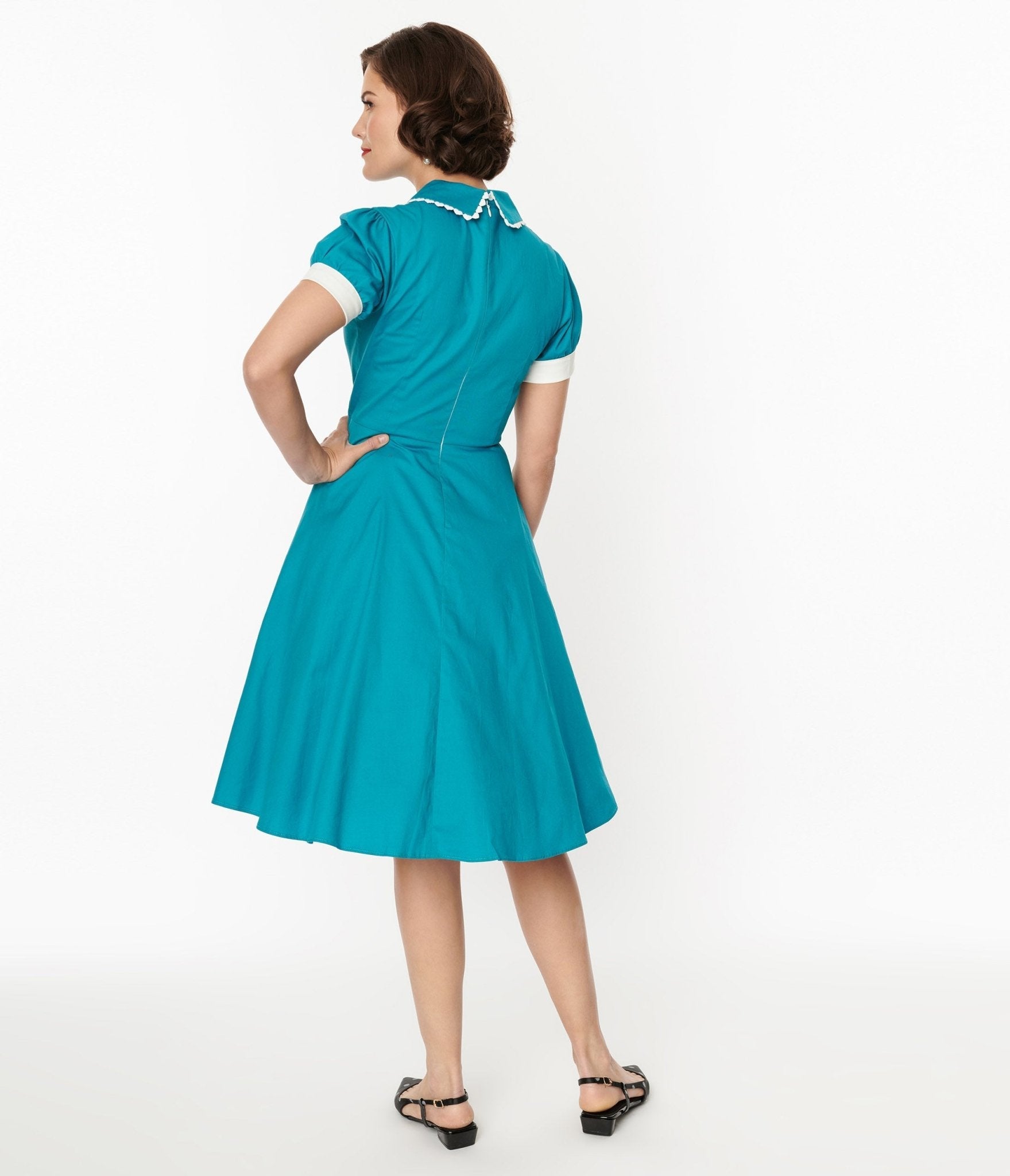  Light Blue Cotton Swing Dress