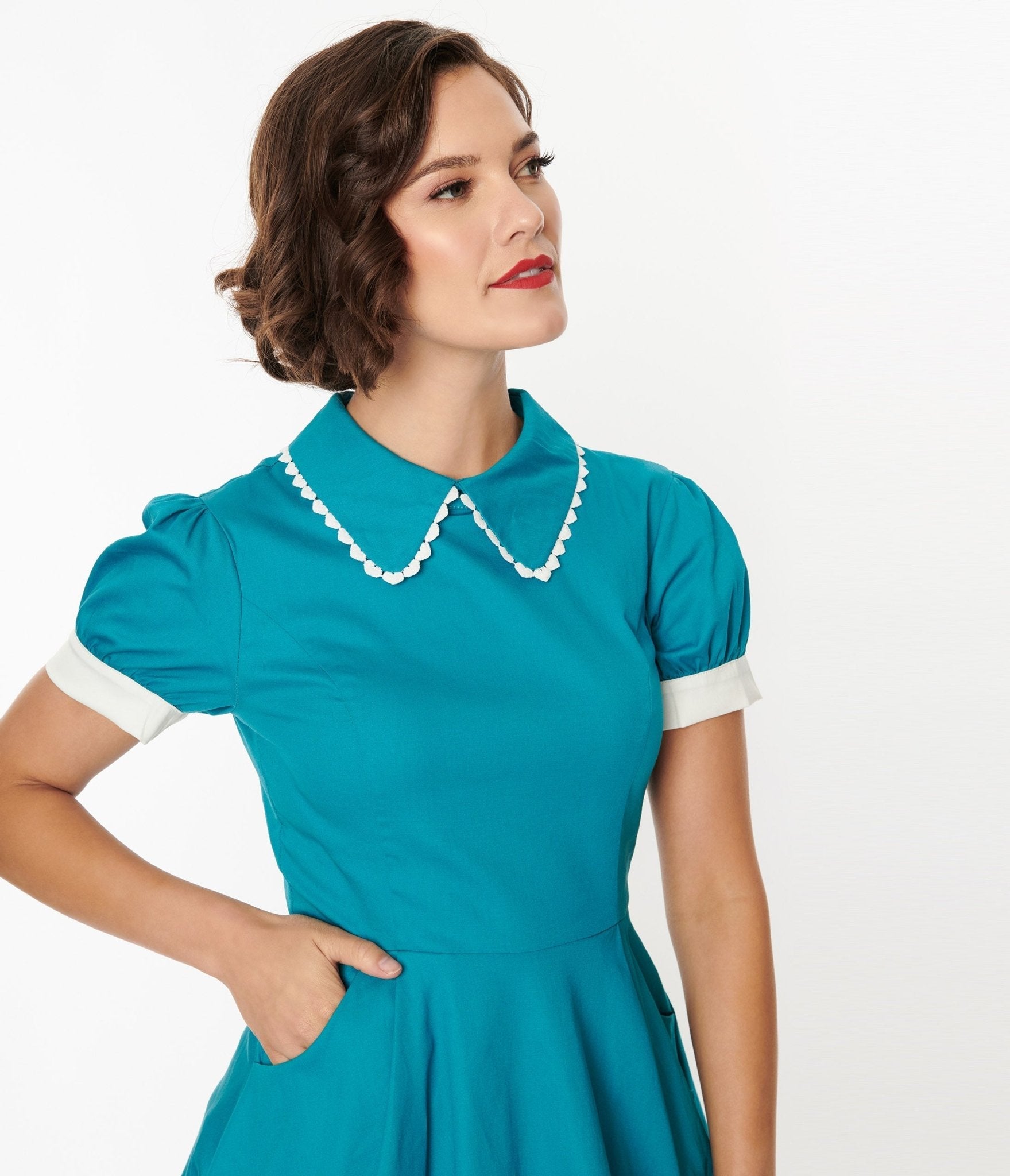  Light Blue Cotton Swing Dress