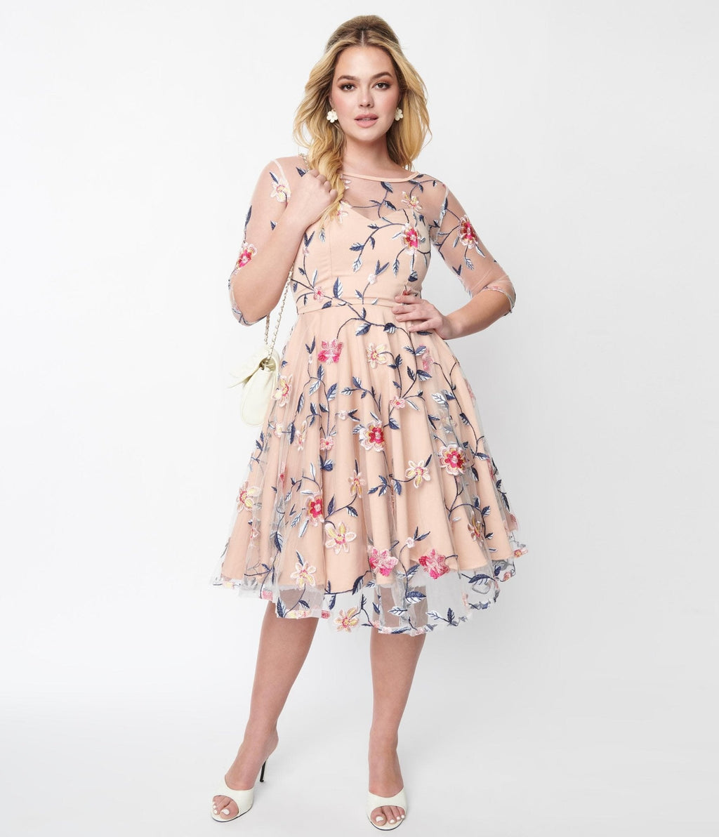  Light Peach Floral Swing Dress