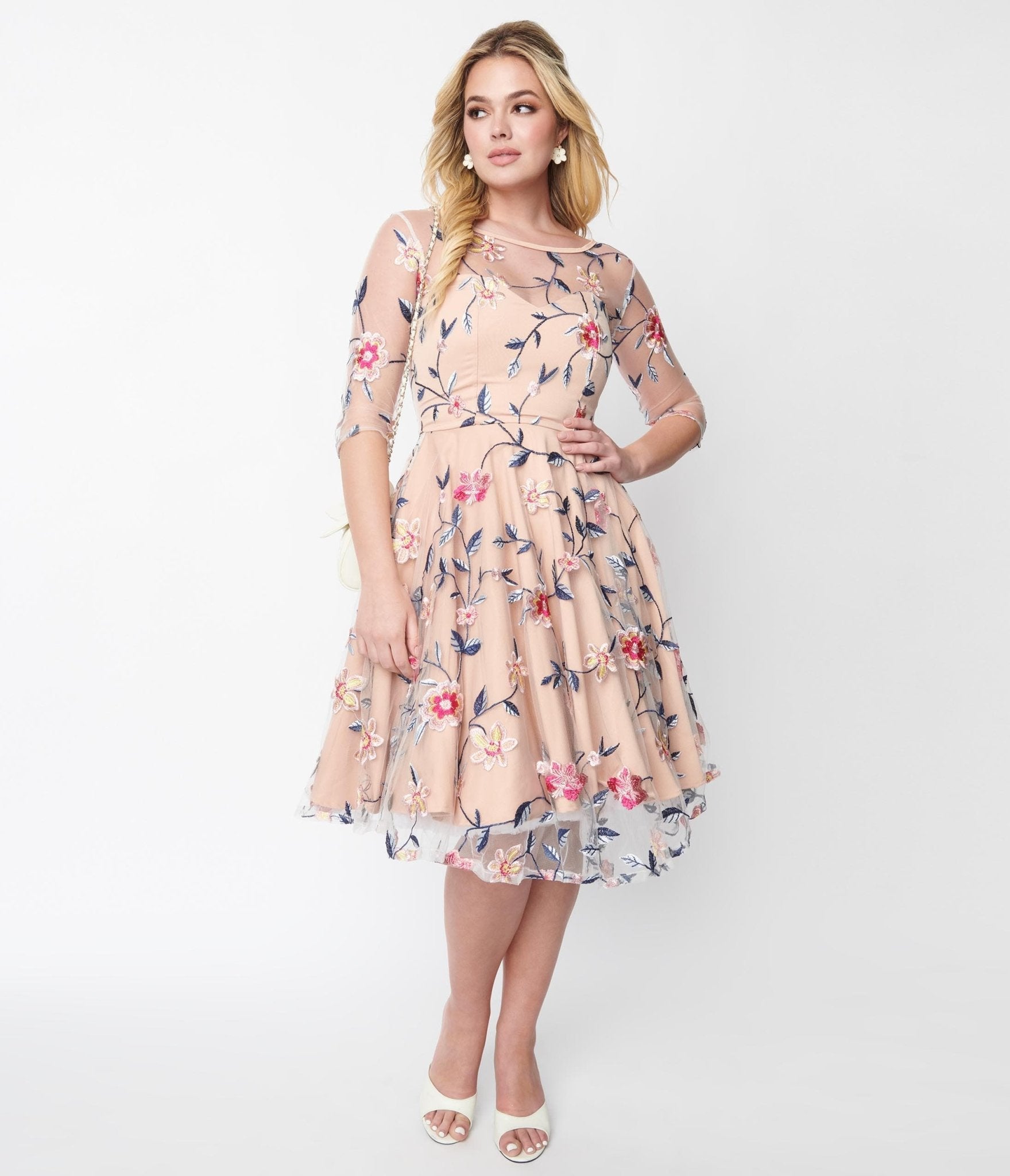  Light Peach Floral Swing Dress