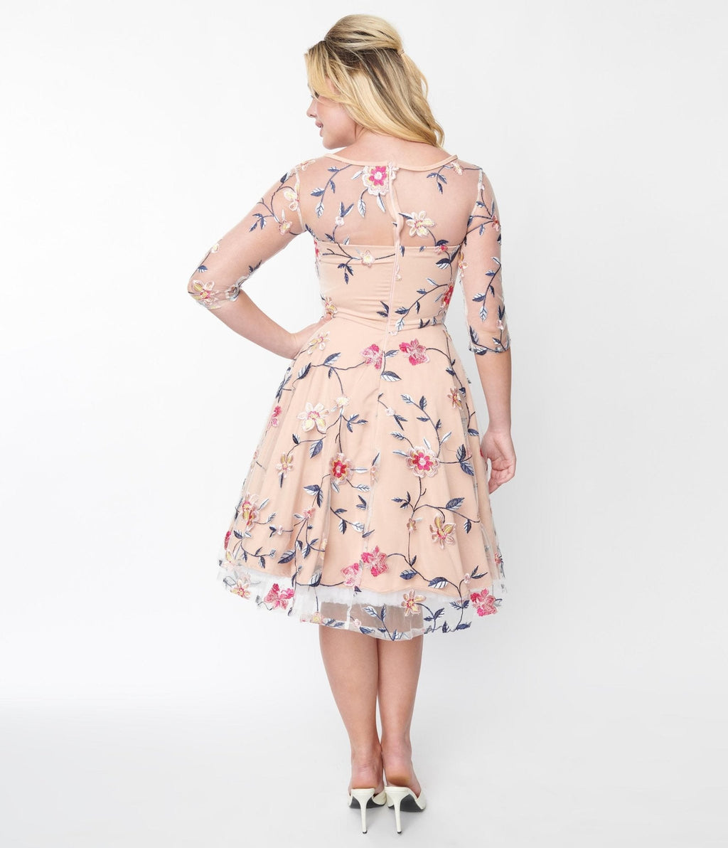  Light Peach Floral Swing Dress