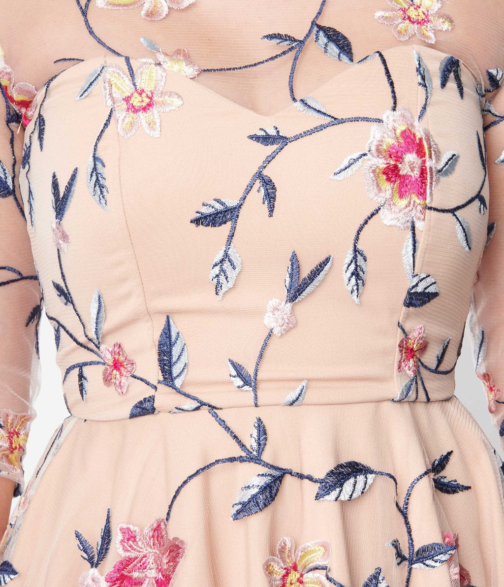  Light Peach Floral Swing Dress