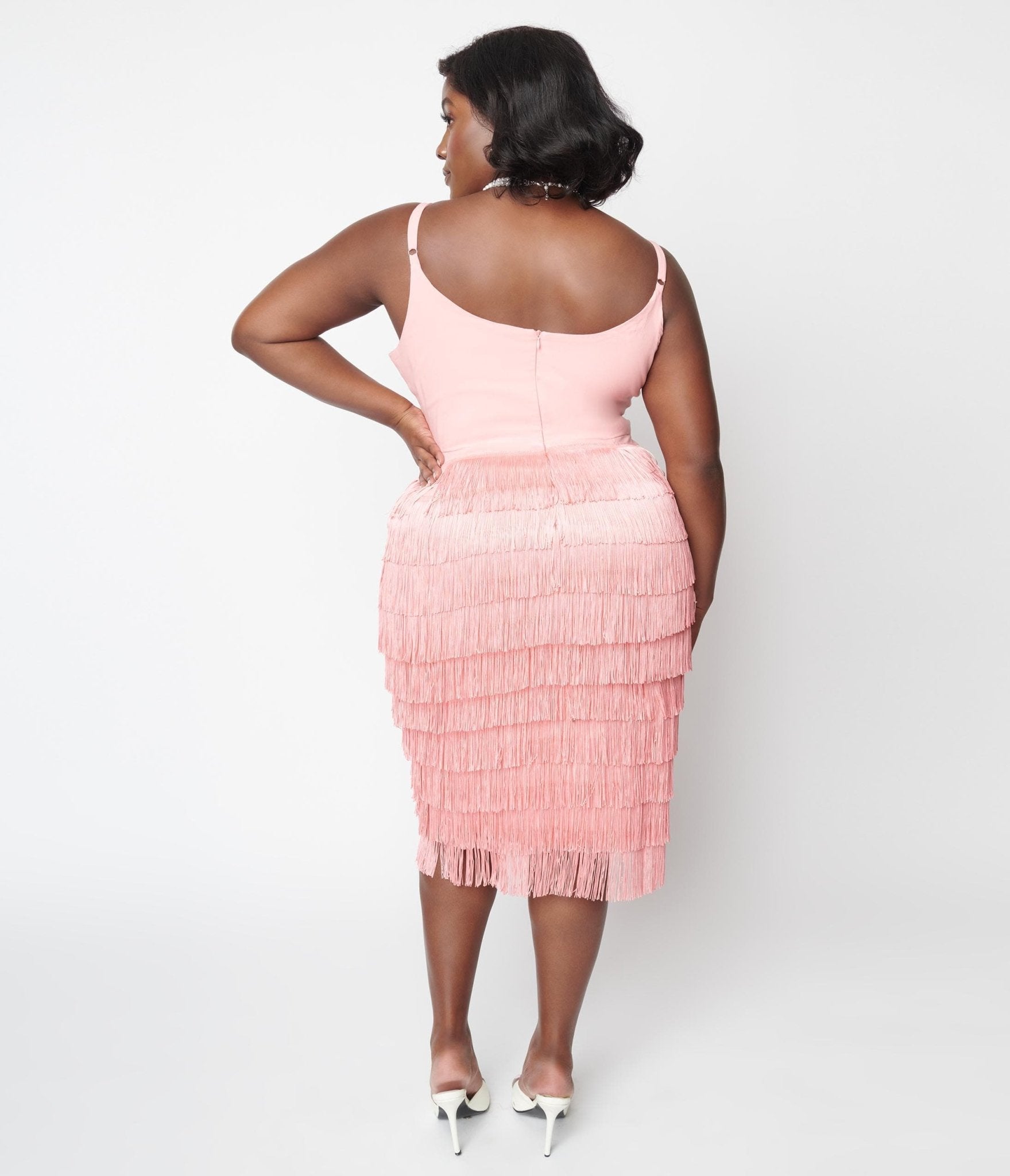  Light Pink Some Like It Hot Fringe Wiggle Dress