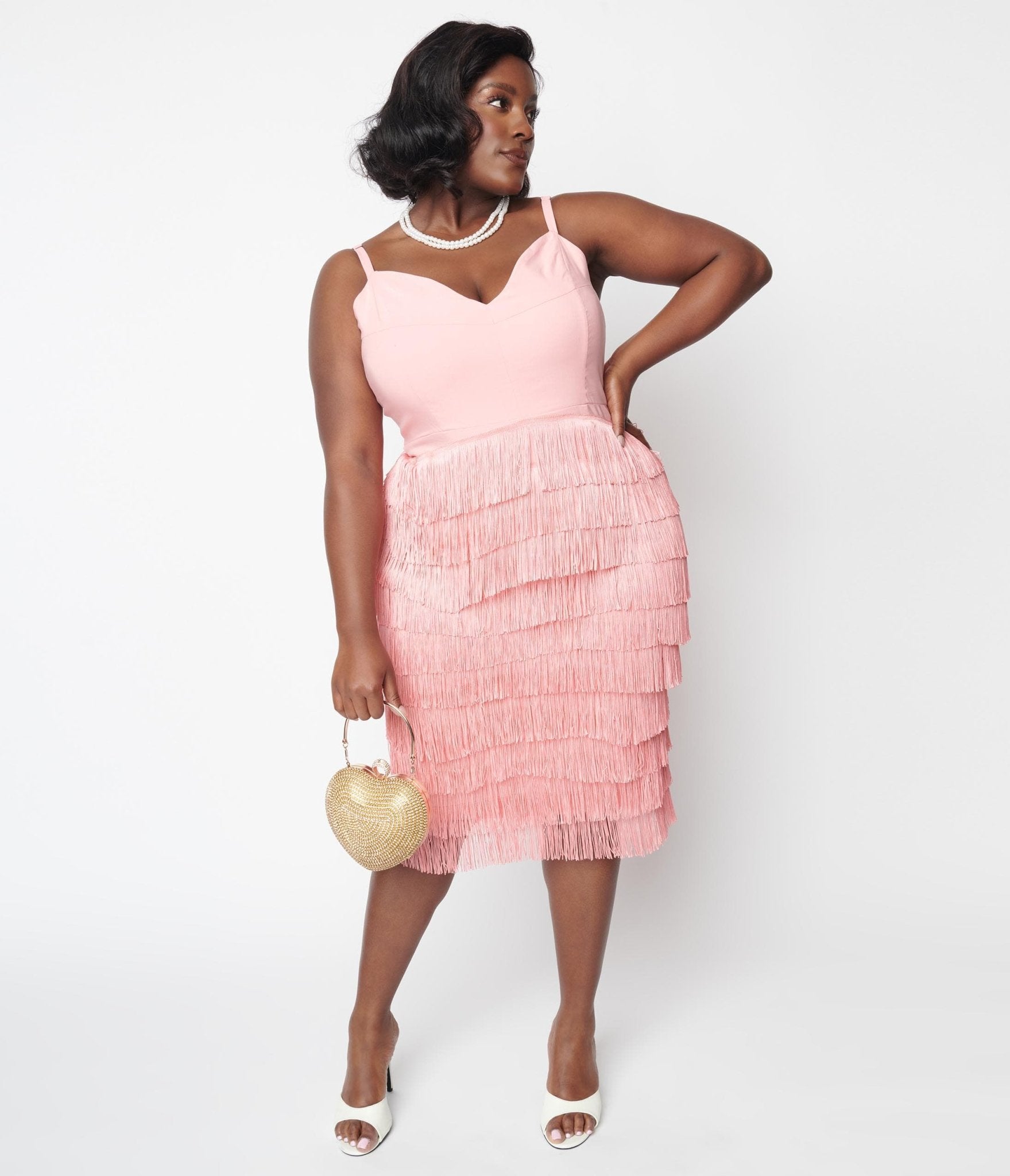  Light Pink Some Like It Hot Fringe Wiggle Dress