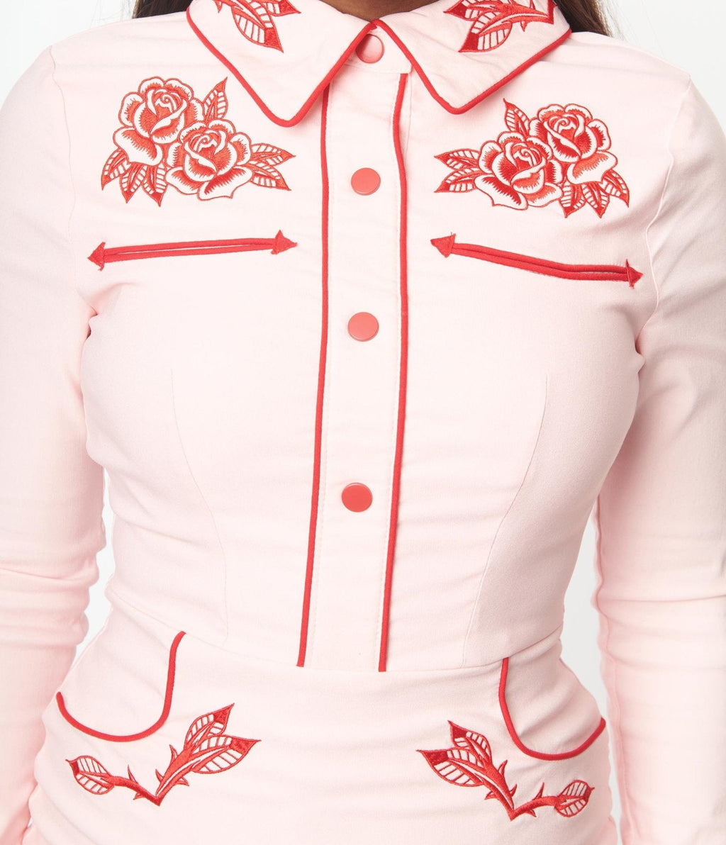  Light Pink Western Roses June Wiggle Dress