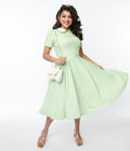  Lime Green & White Striped Swing Dress