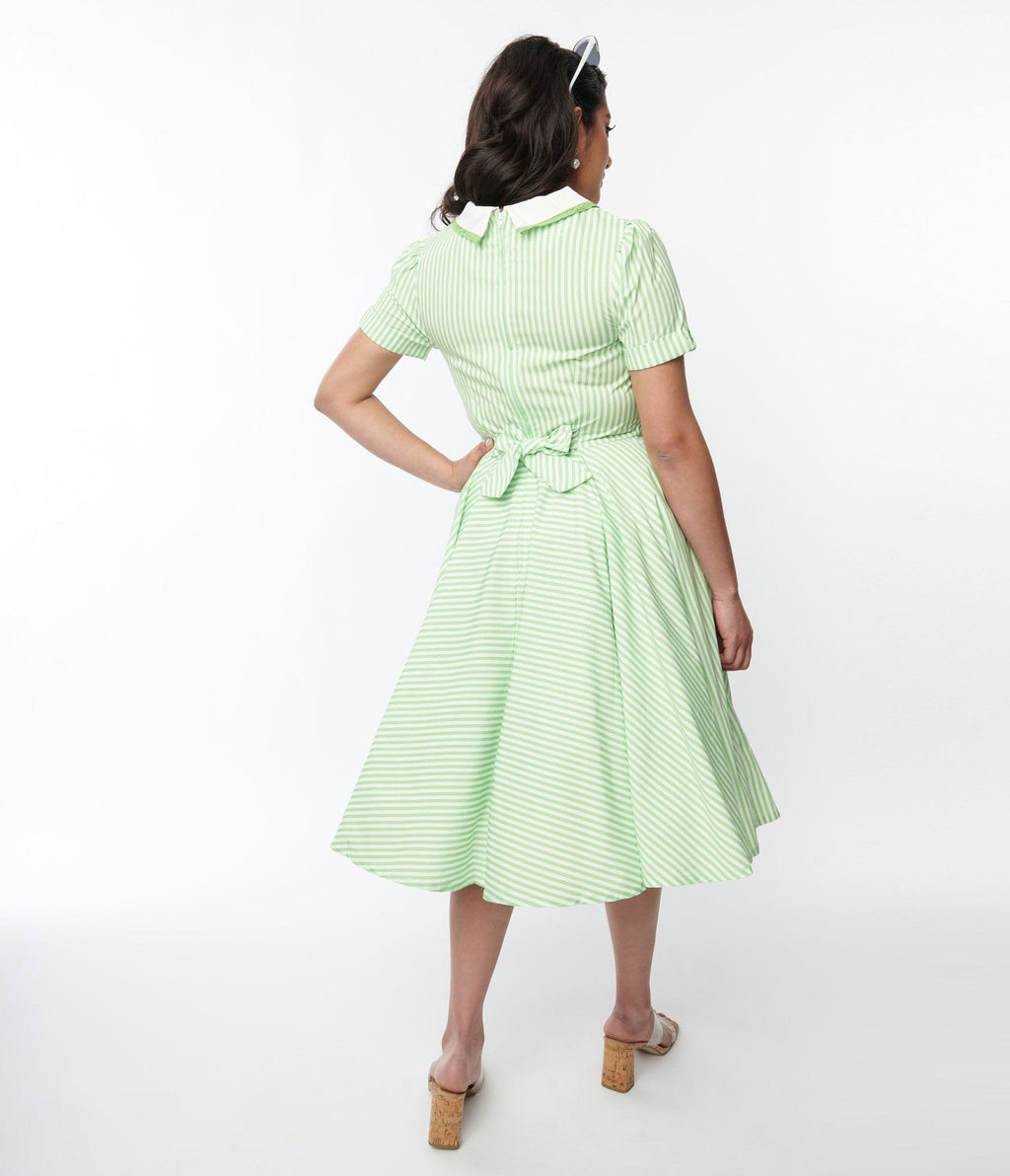  Lime Green & White Striped Swing Dress