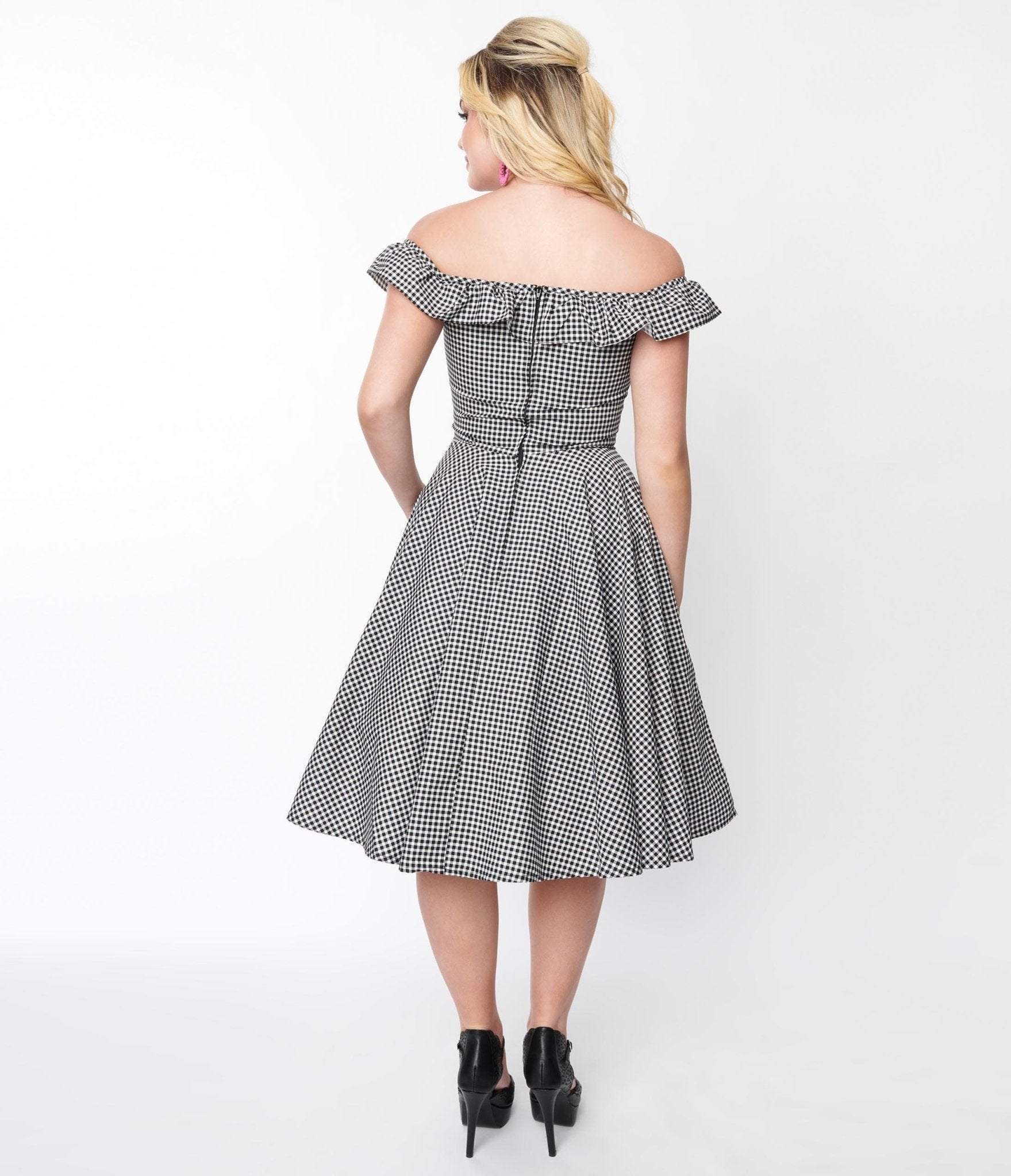  Magnolia Place Black Gingham Barbara Swing Dress