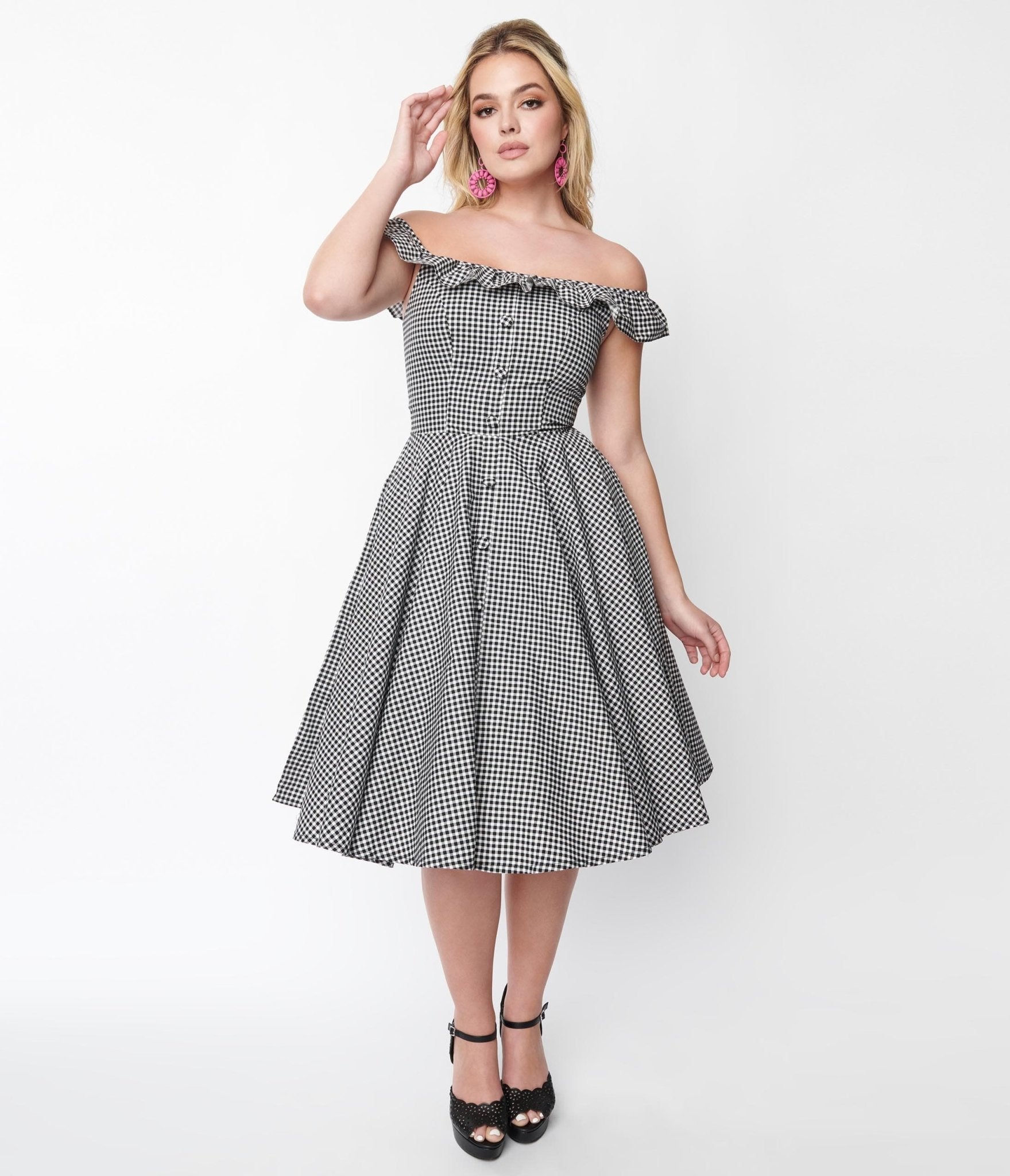  Magnolia Place Black Gingham Barbara Swing Dress