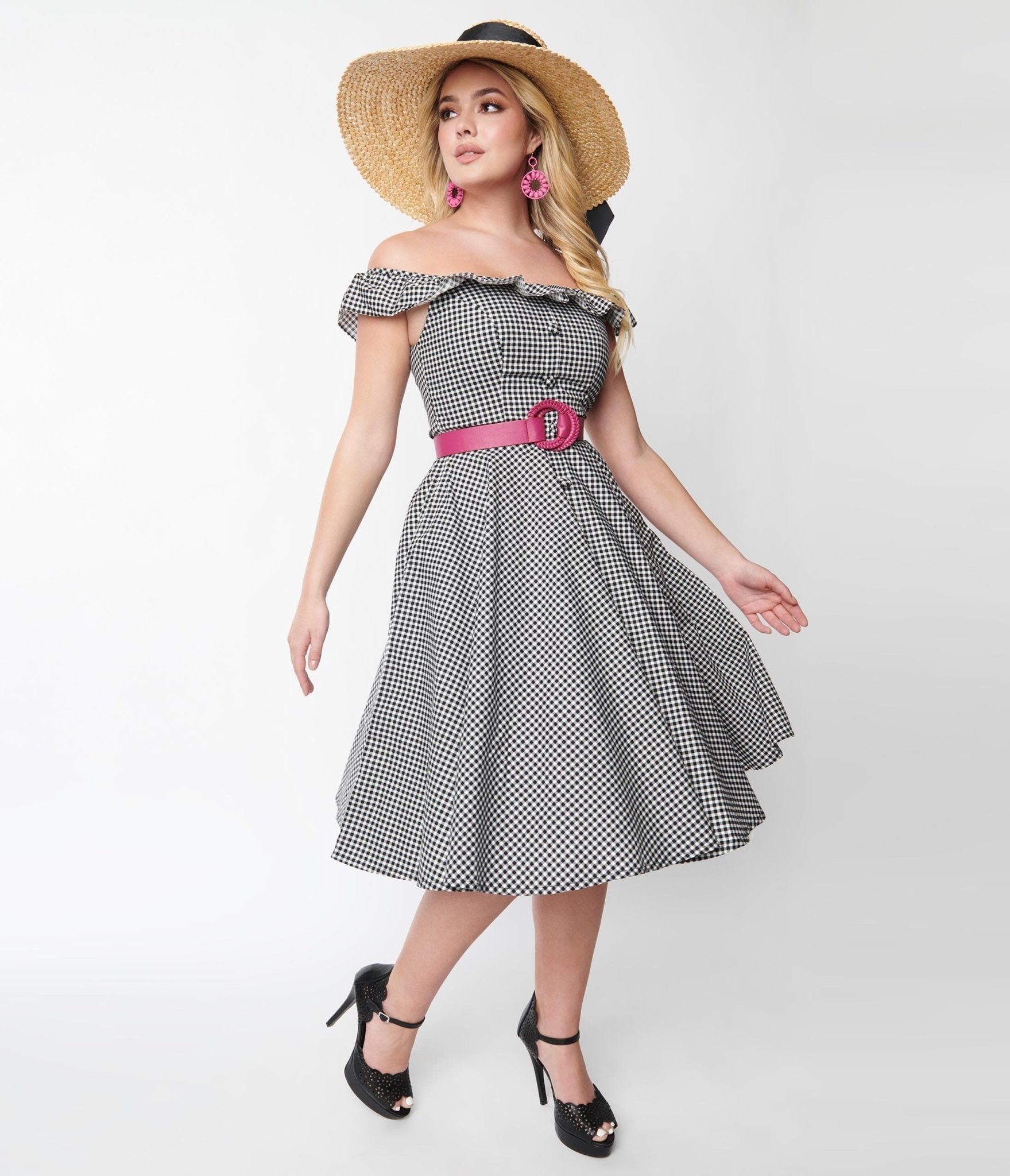  Magnolia Place Black Gingham Barbara Swing Dress