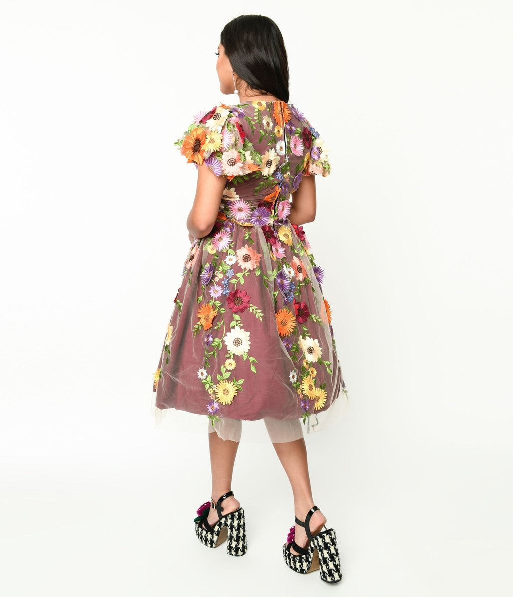  Magnolia Place Burgundy Flower Party Midori Swing Dress