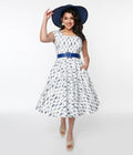  Magnolia Place Ivory & Navy Cat Anna Swing Dress