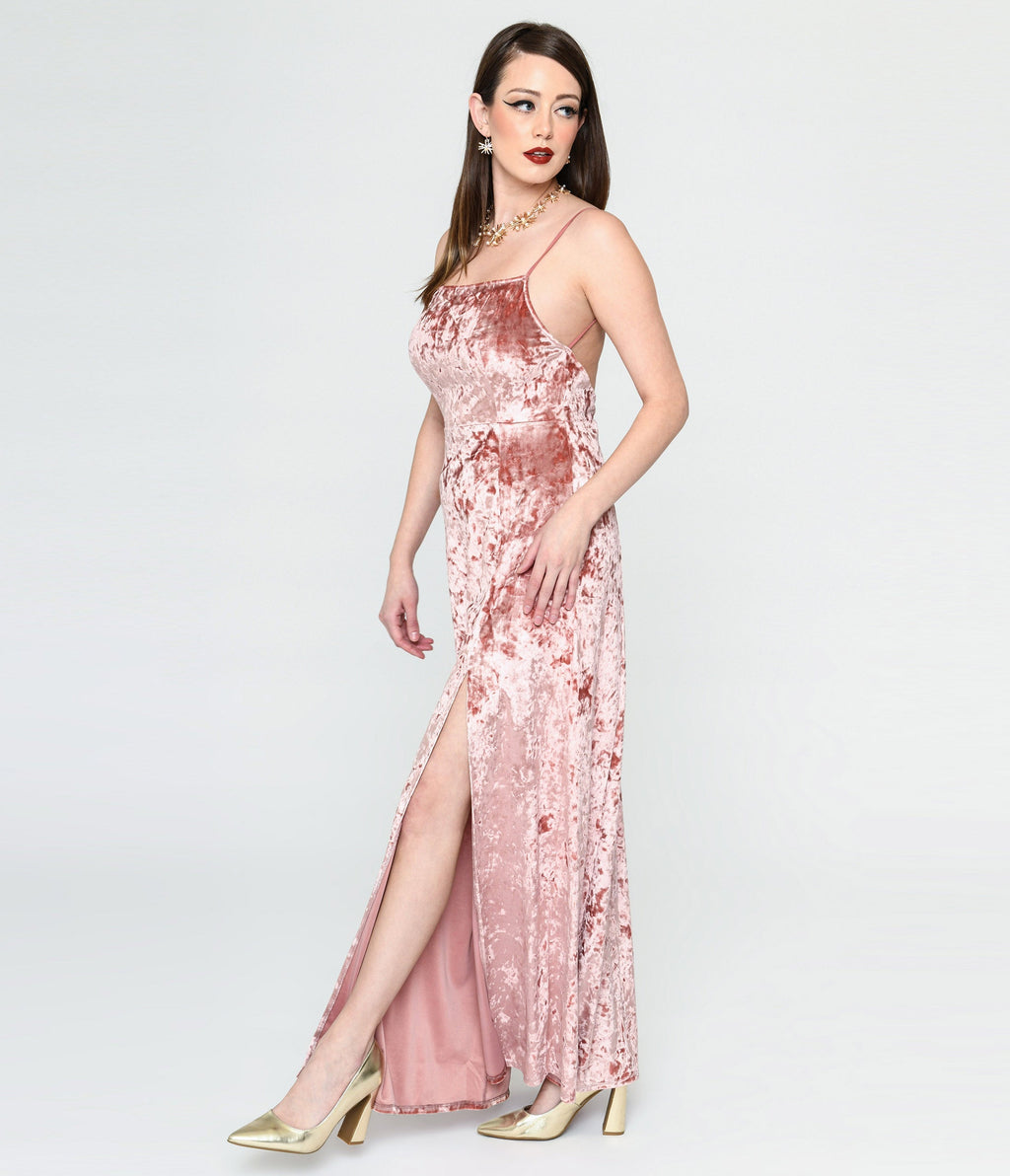  Mauve Crushed Velvet Maxi Dress