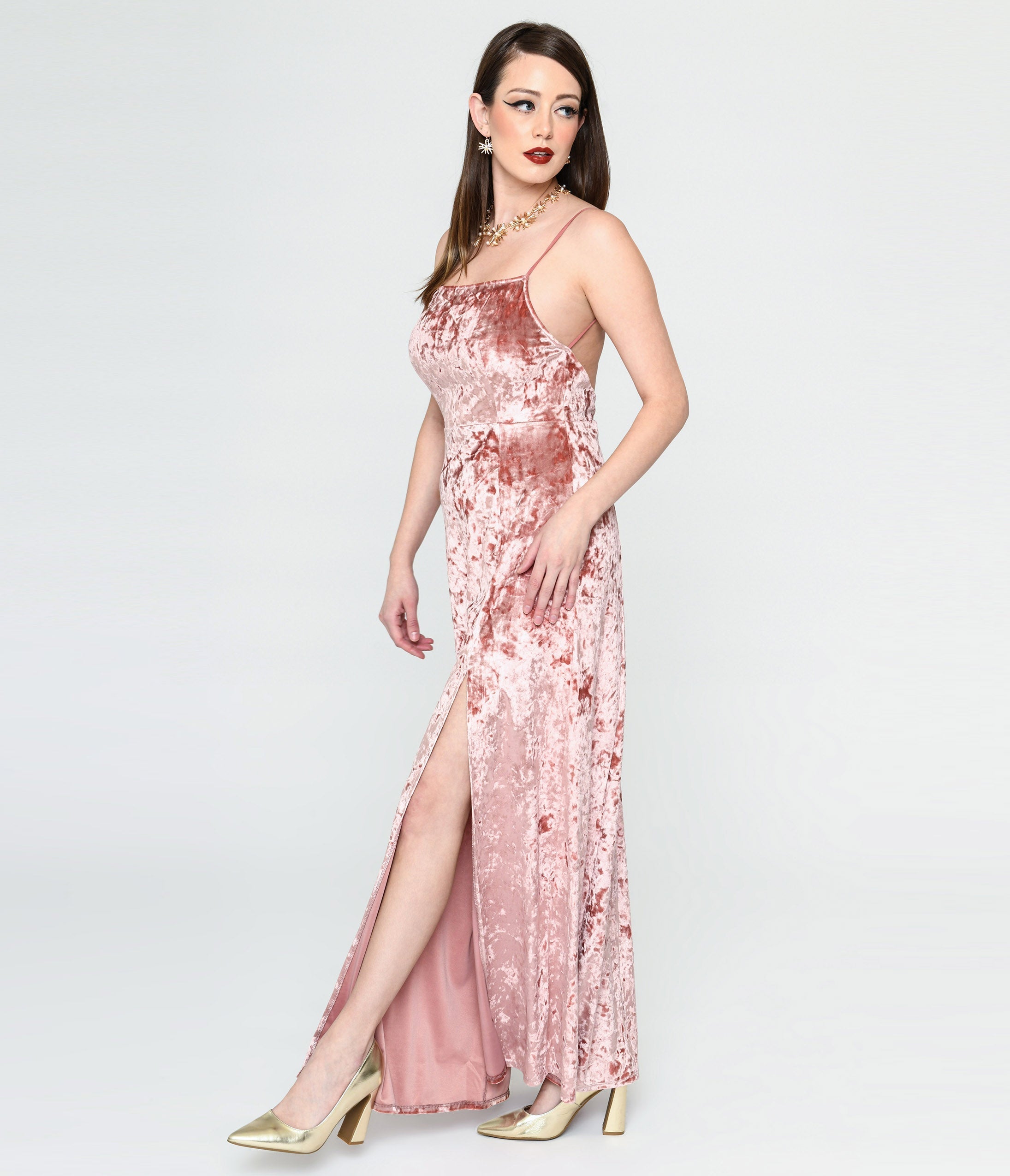  Mauve Crushed Velvet Maxi Dress