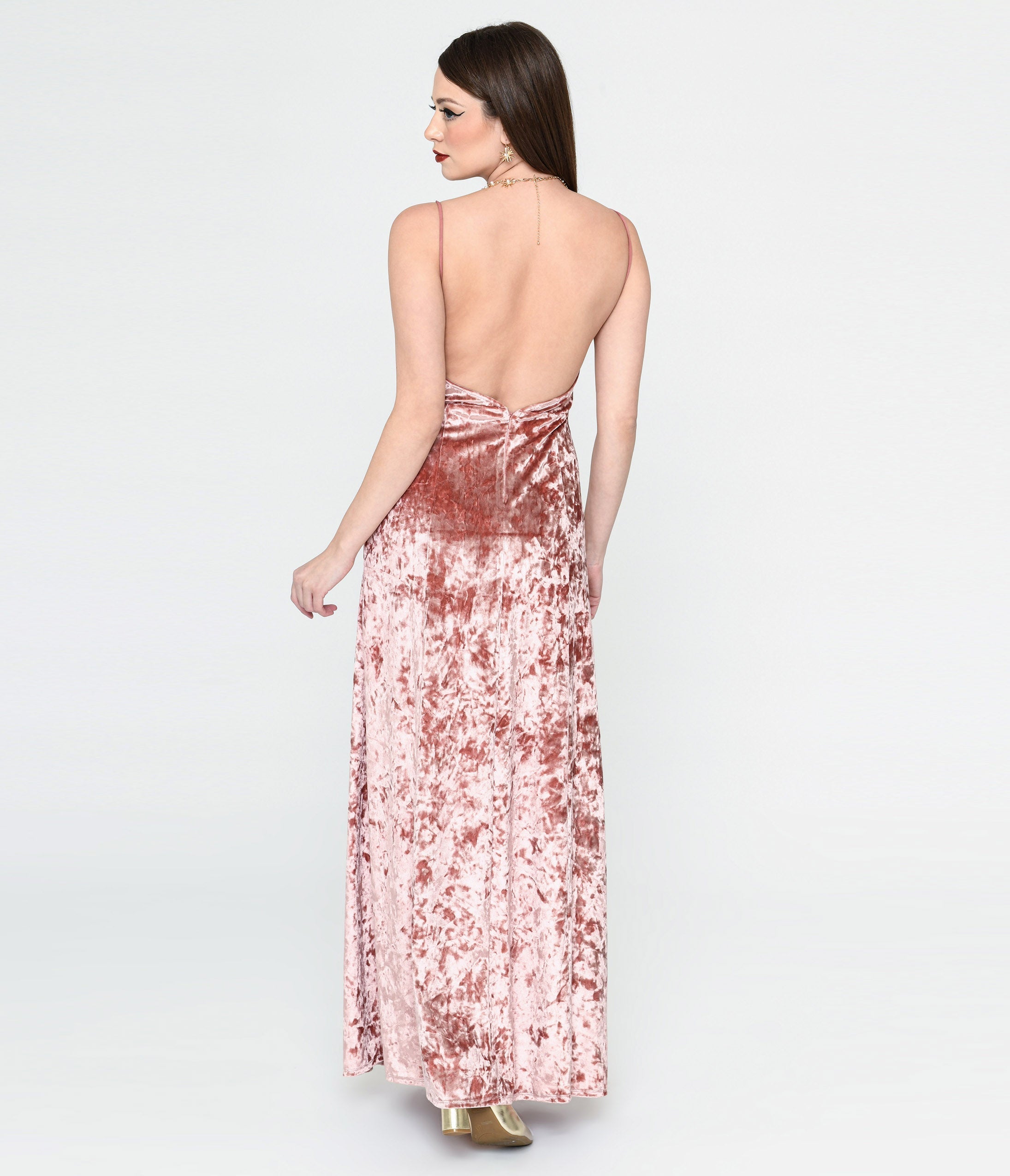  Mauve Crushed Velvet Maxi Dress