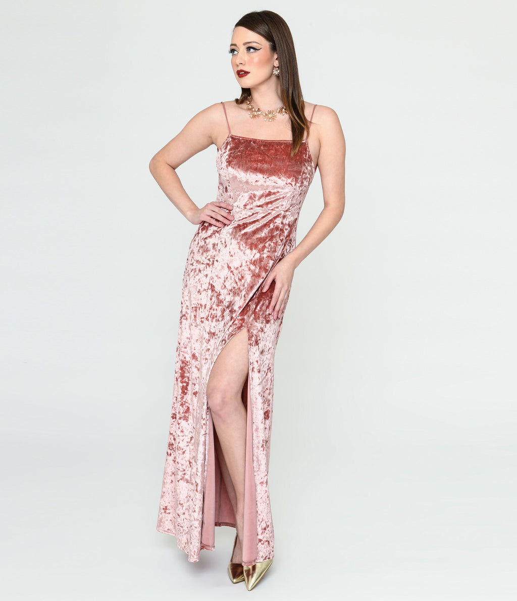  Mauve Crushed Velvet Maxi Dress