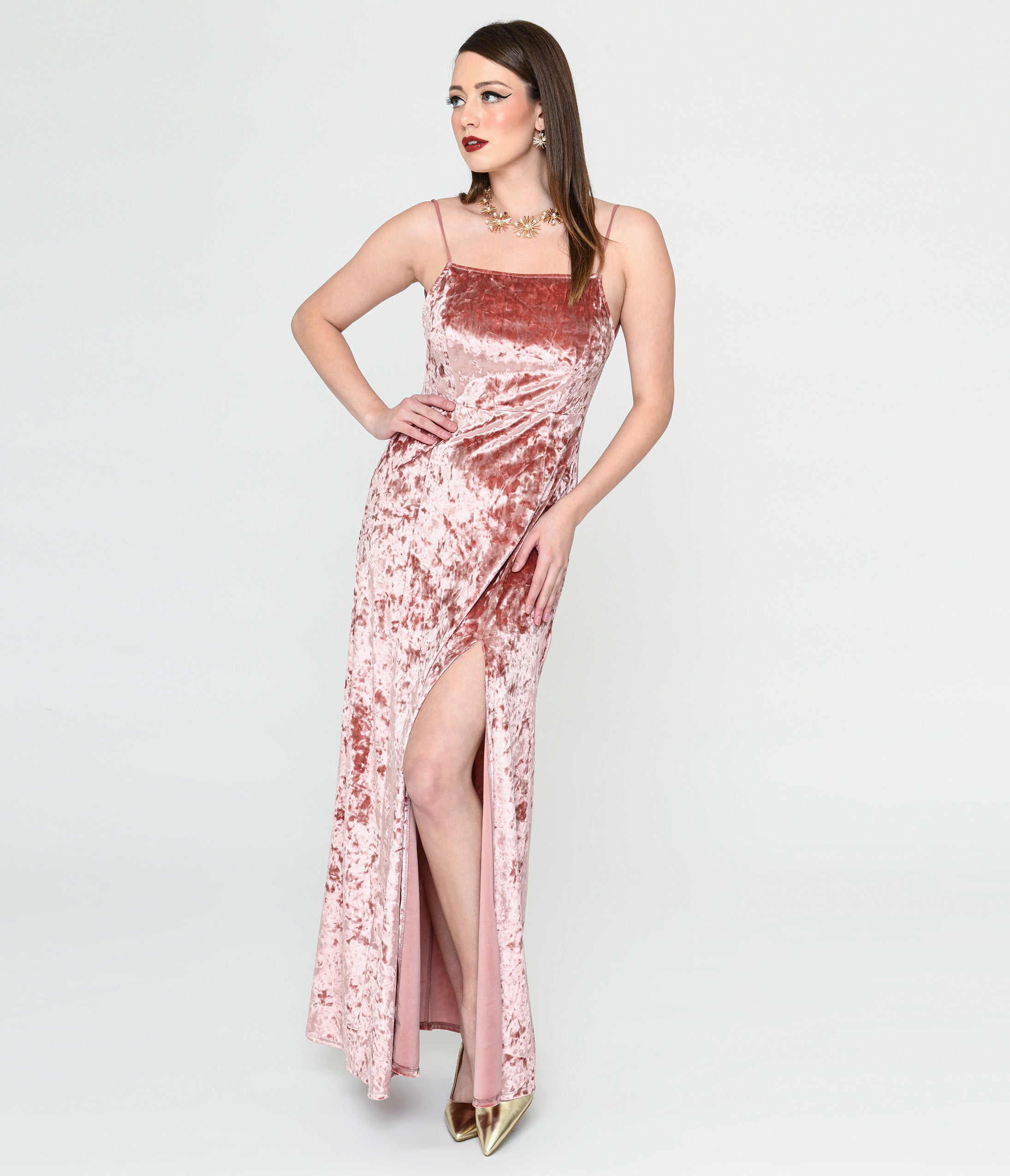  Mauve Crushed Velvet Maxi Dress