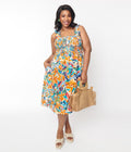  Multicolor Brush Stroke Florals Midi Dress