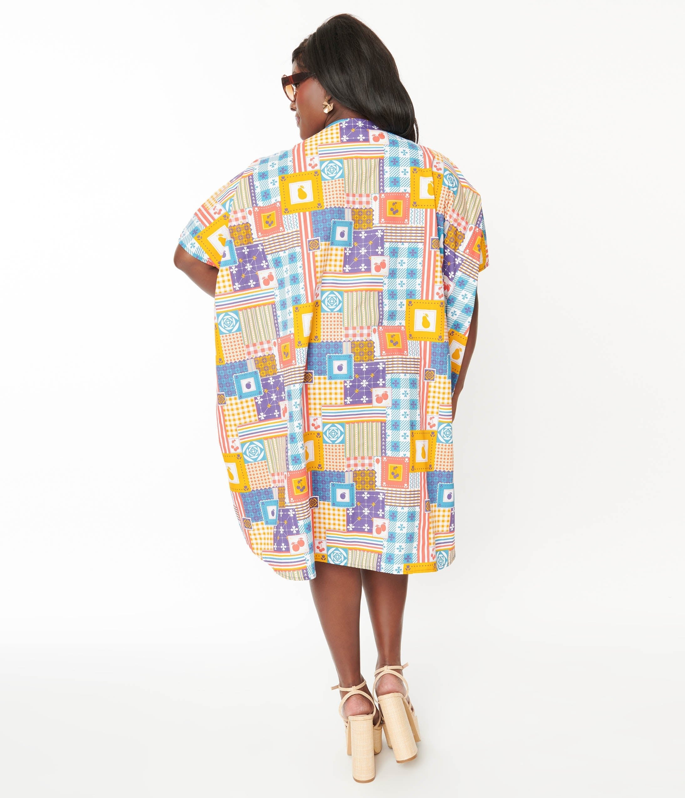  Multicolor Patchwork Print Midi Caftan
