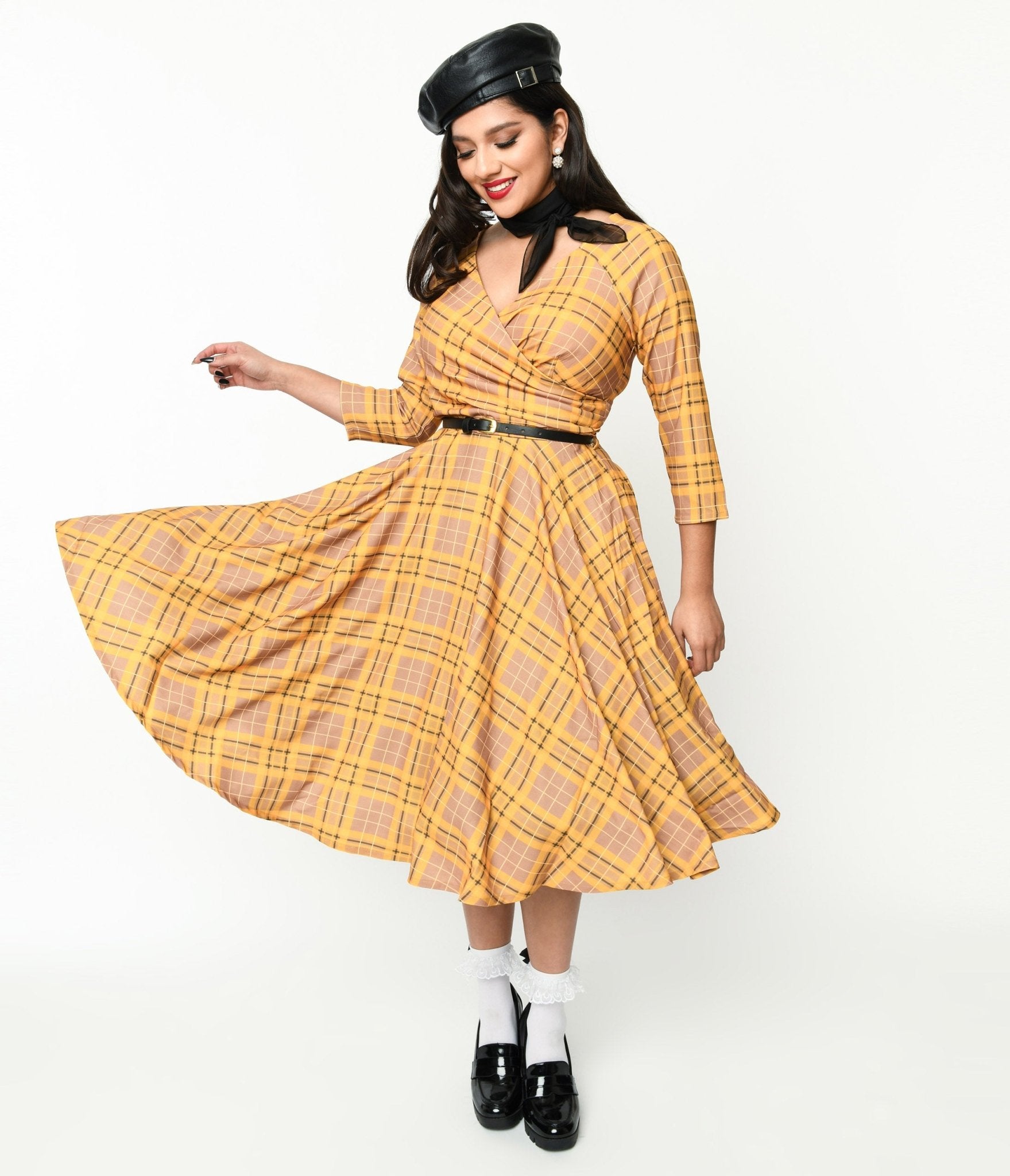  Mustard Yellow Plaid Kacee Swing Dress