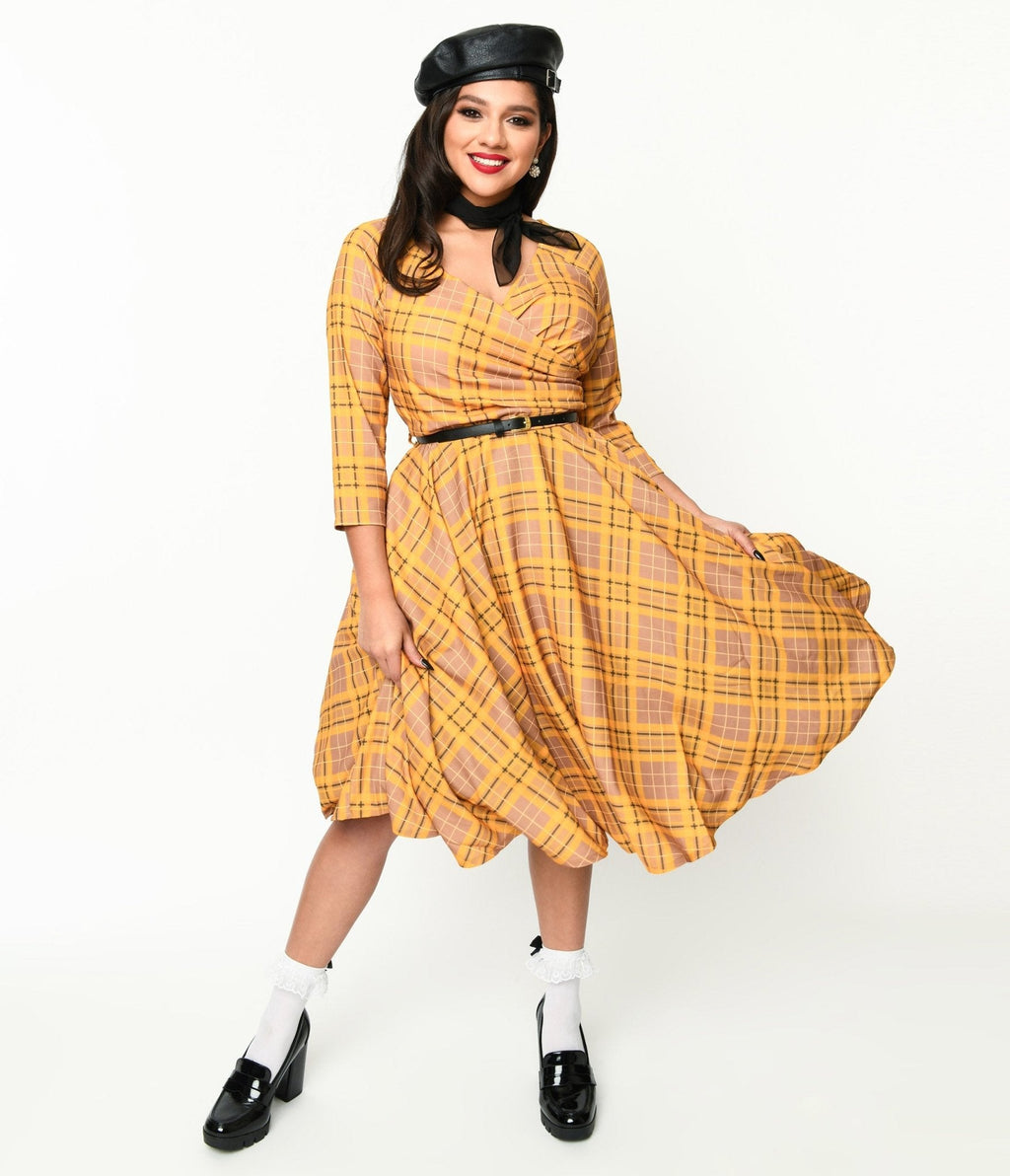  Mustard Yellow Plaid Kacee Swing Dress