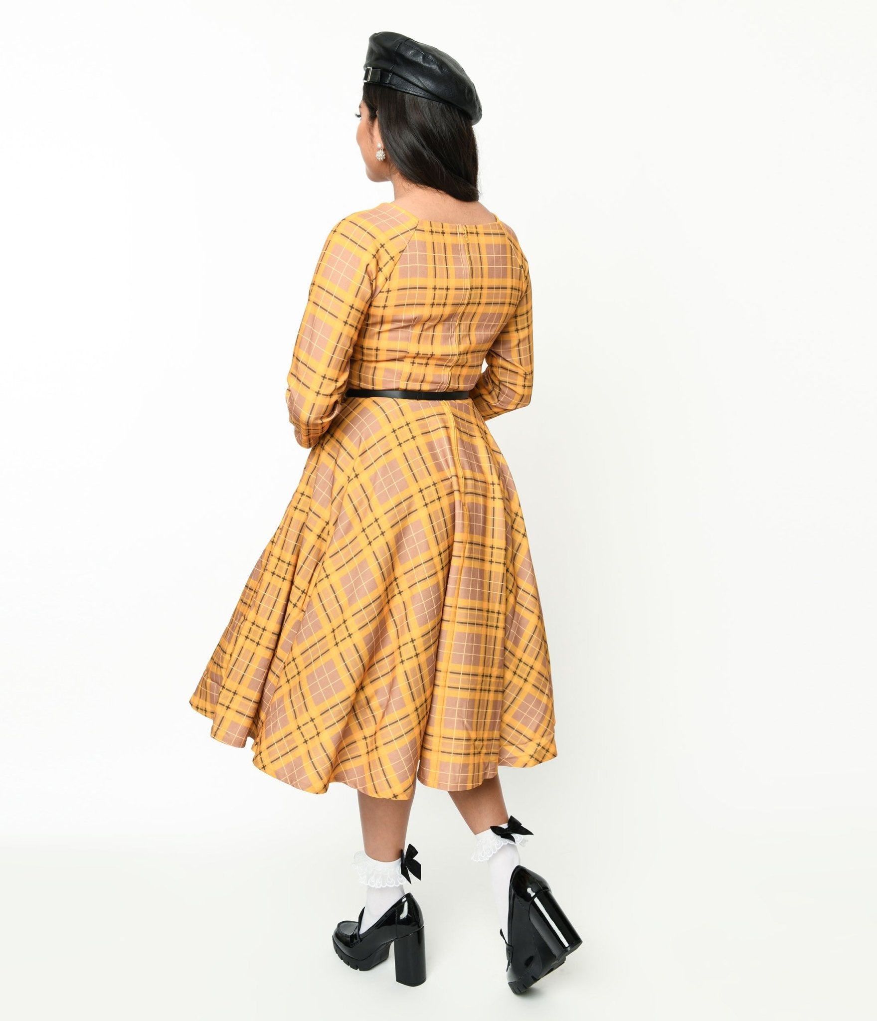  Mustard Yellow Plaid Kacee Swing Dress