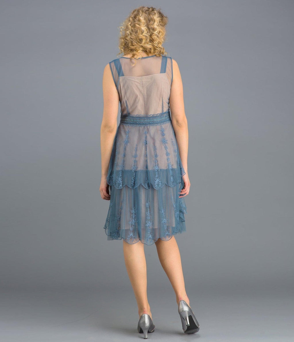  Nataya 1920s Style Sapphire & Nude Flapper Dress