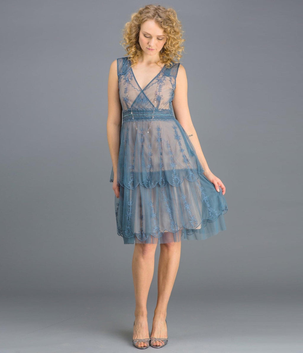  Nataya 1920s Style Sapphire & Nude Flapper Dress