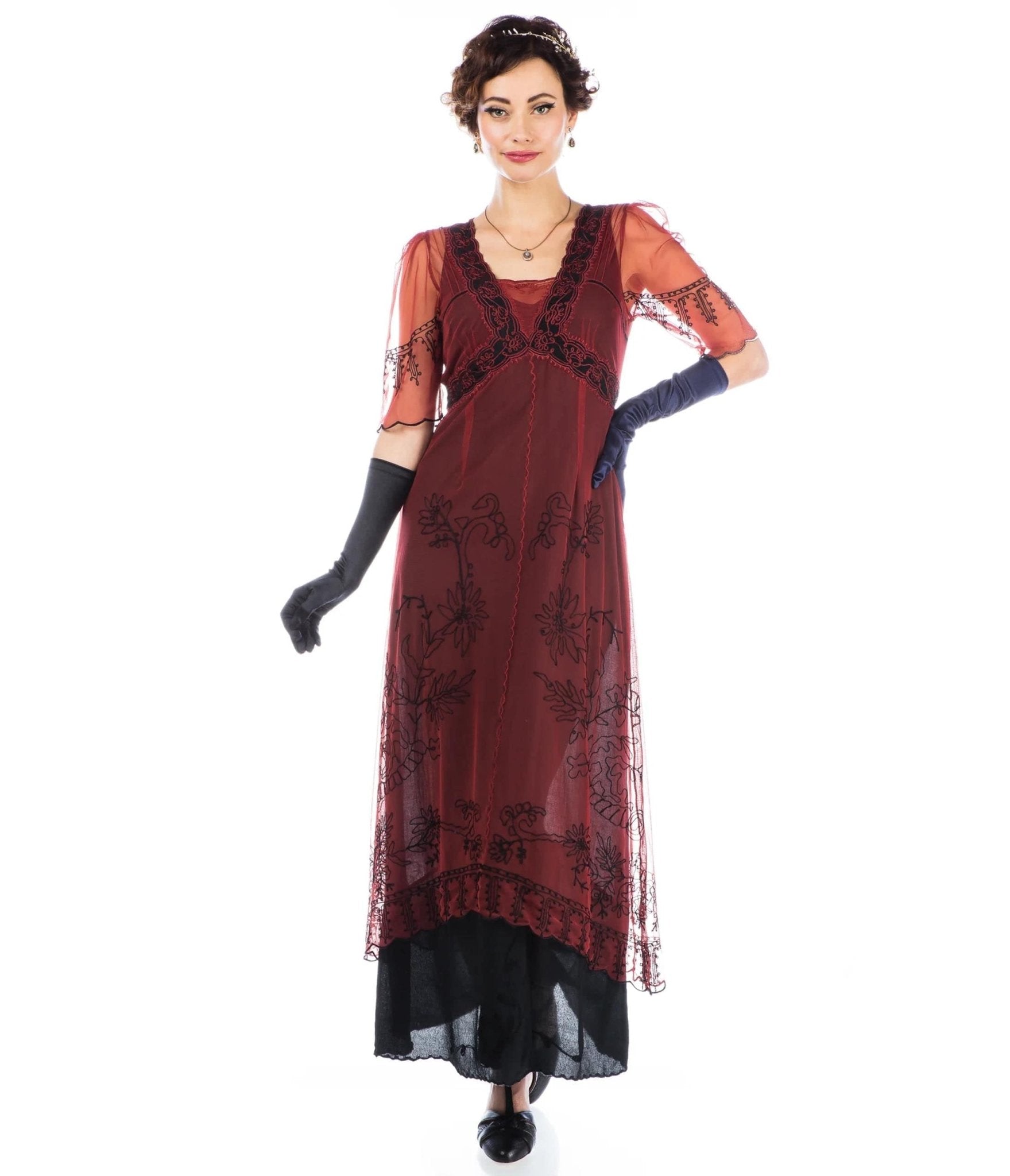  Nataya 1920s Style Wine & Black Flapper Dress
