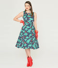  Navy & Dino Christmas Print Swing Dress