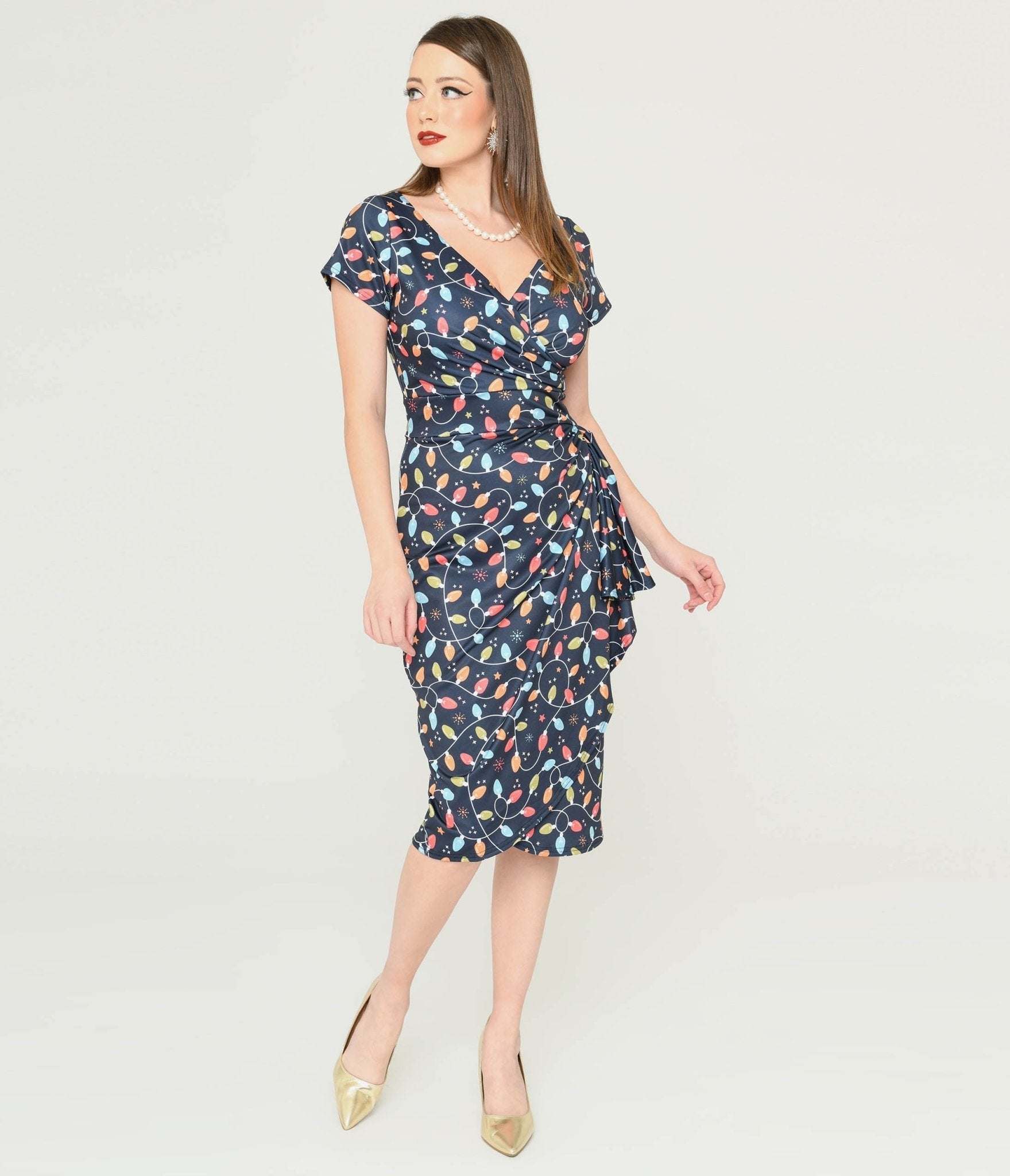  Navy & Holiday Lights Wiggle Dress