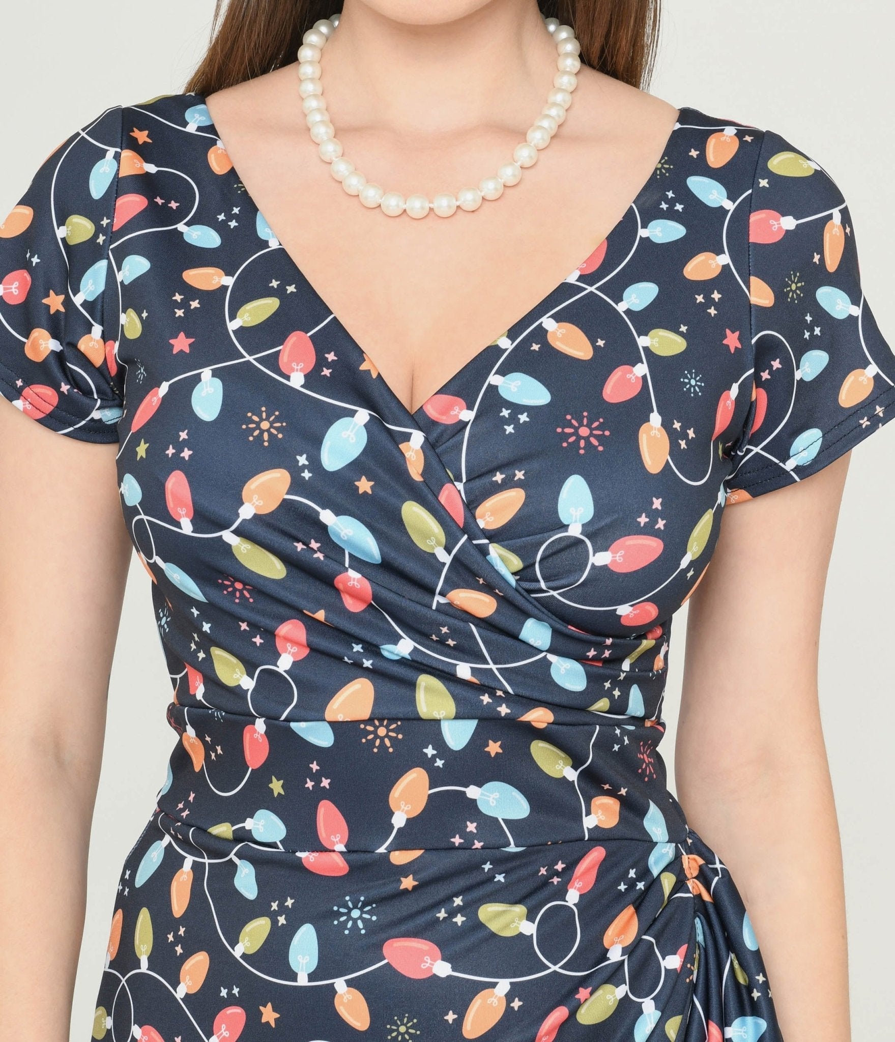  Navy & Holiday Lights Wiggle Dress