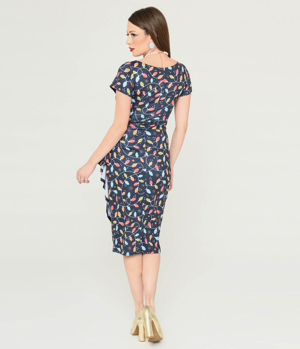  Navy & Holiday Lights Wiggle Dress