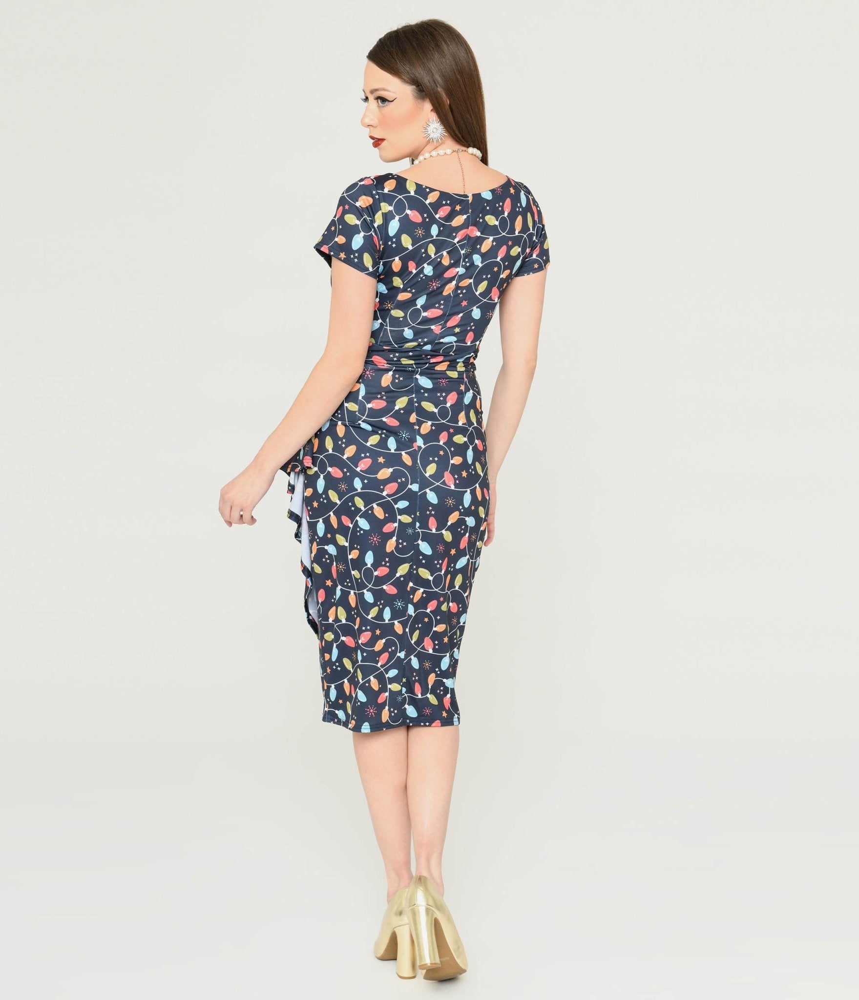  Navy & Holiday Lights Wiggle Dress