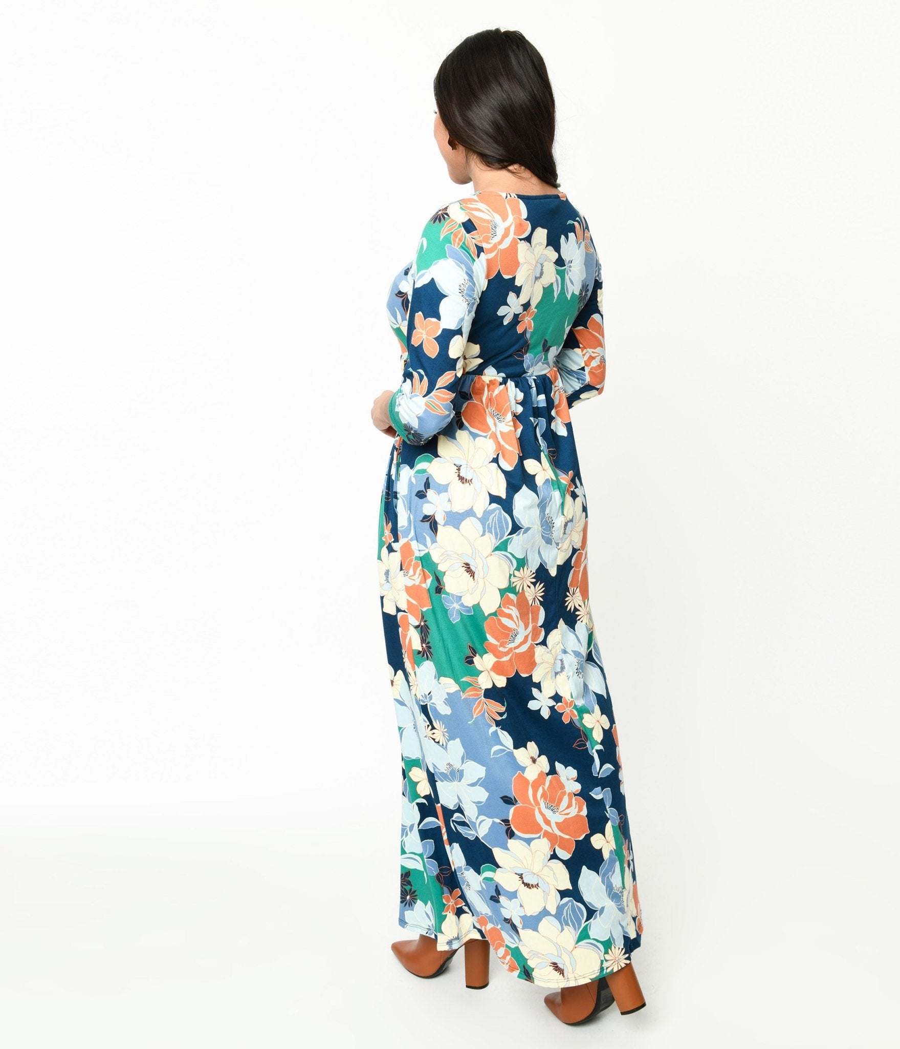  Navy & Multicolor Floral Knit Maxi Dress
