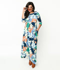  Navy & Multicolor Floral Knit Maxi Dress